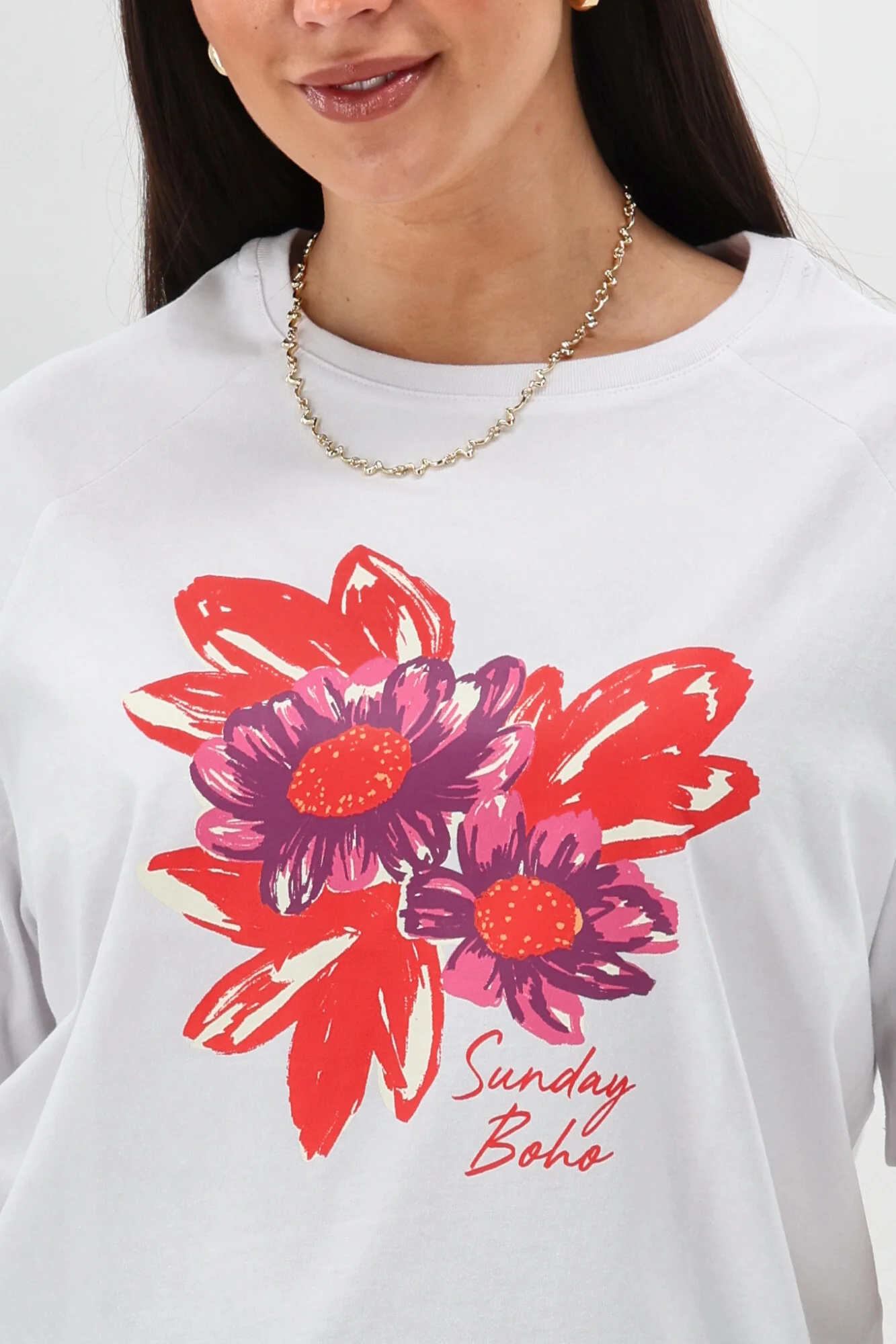 Sunday Boho Ciara Floral Tee White - Image 4