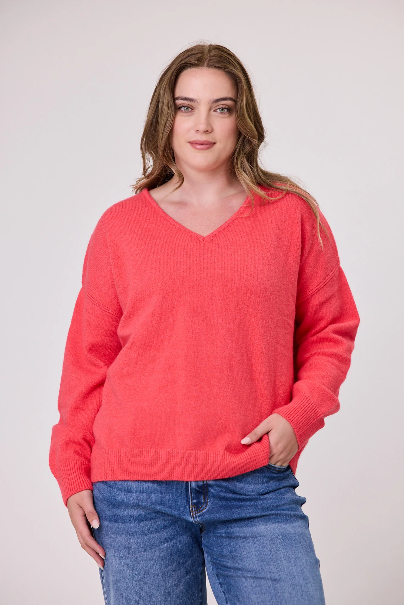 Sunday Boho Cleo V Neck Knit Coral - Image 3