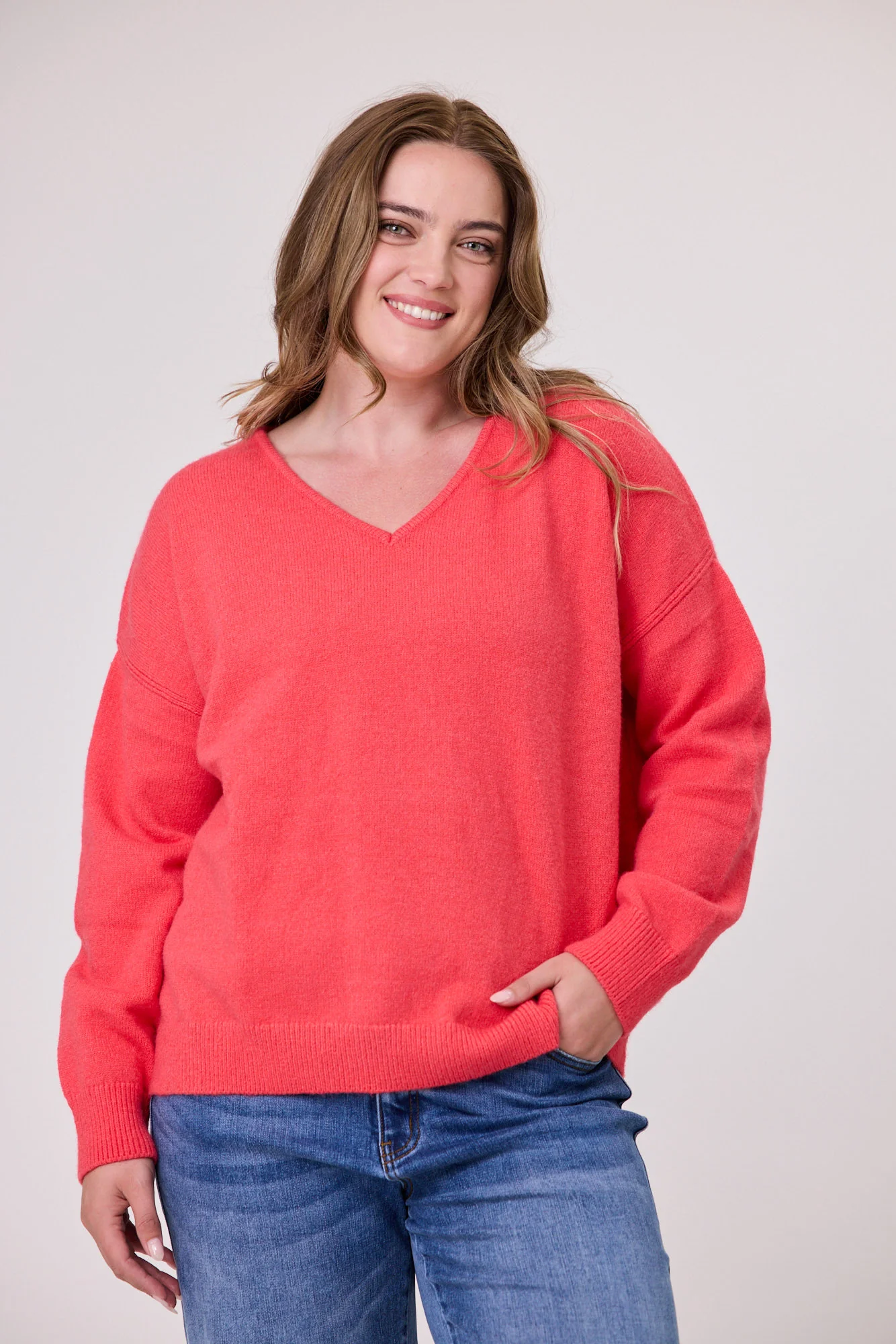 Sunday Boho Cleo V Neck Knit Coral - Image 4
