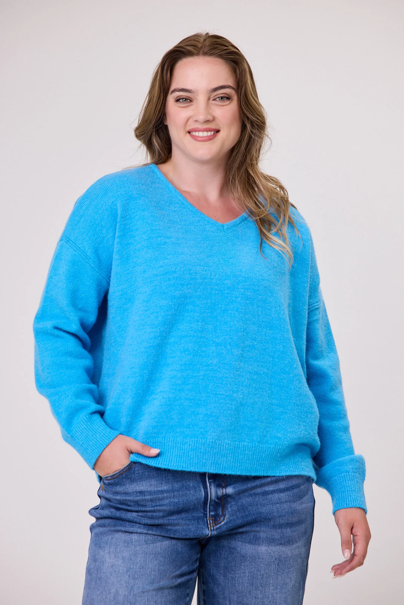 Sunday Boho Cleo V Neck Knit Vibrant Blue