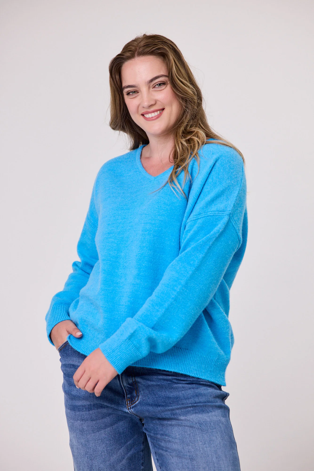 Sunday Boho Cleo V Neck Knit Vibrant Blue - Image 2