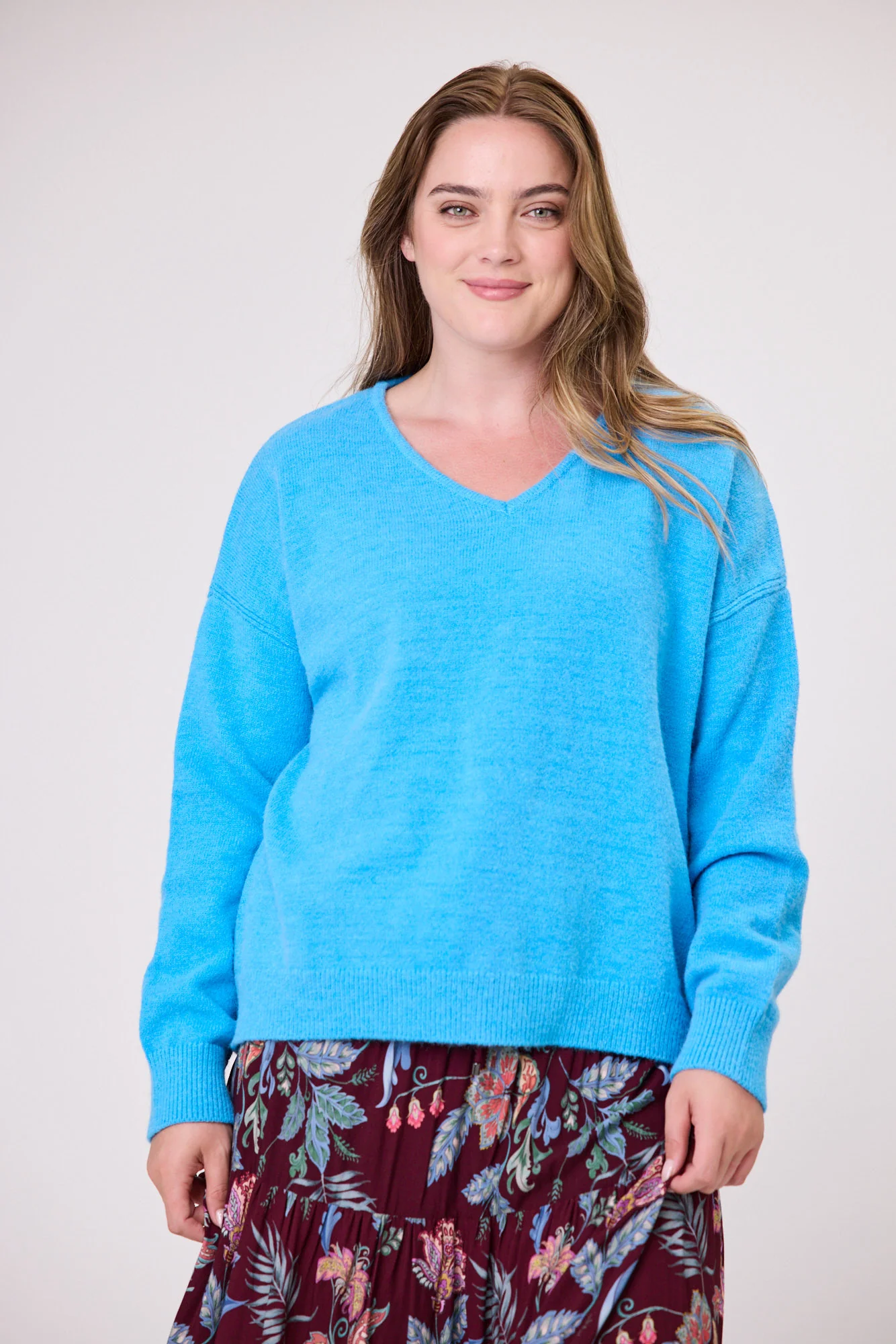 Sunday Boho Cleo V Neck Knit Vibrant Blue - Image 3
