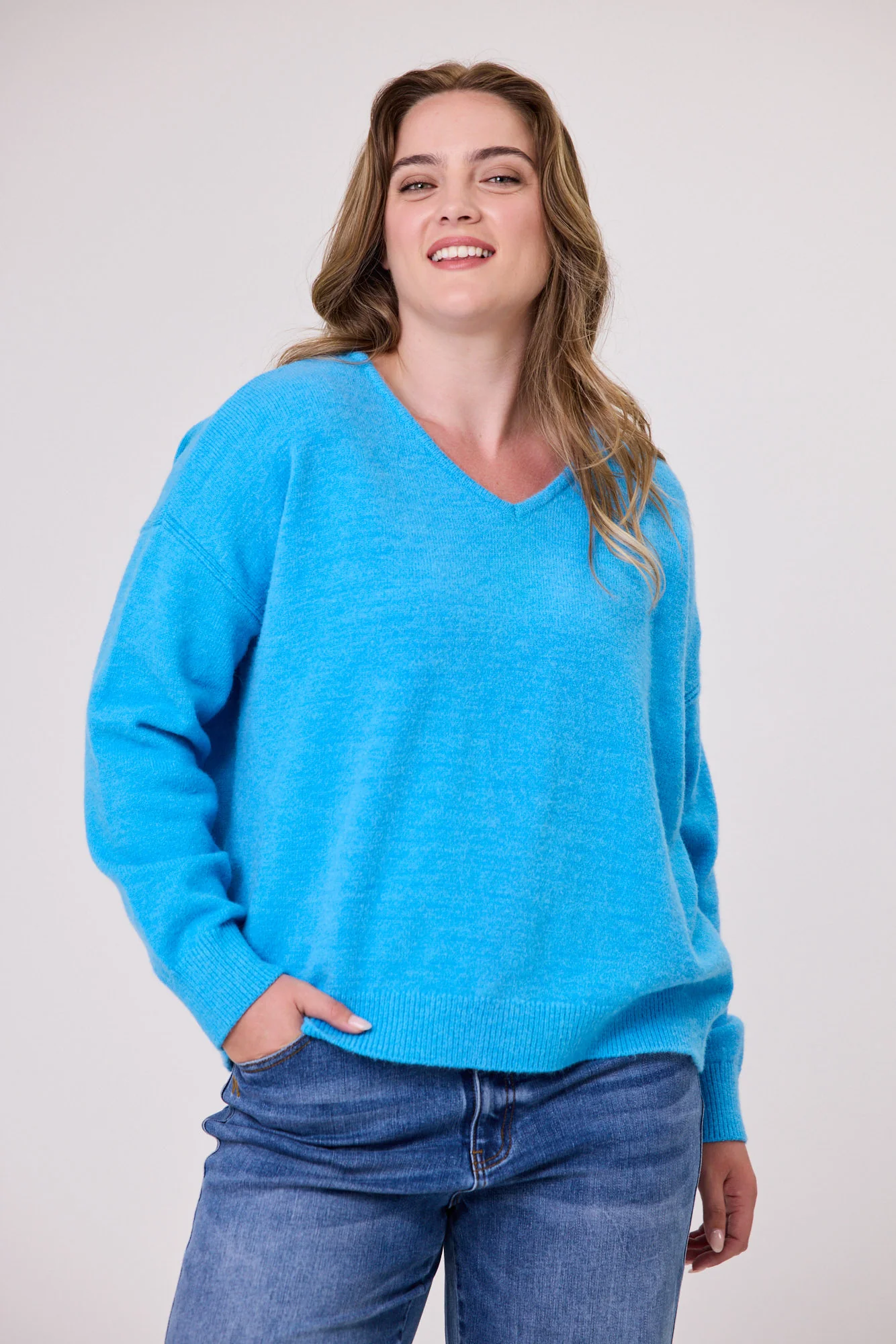 Sunday Boho Cleo V Neck Knit Vibrant Blue - Image 4