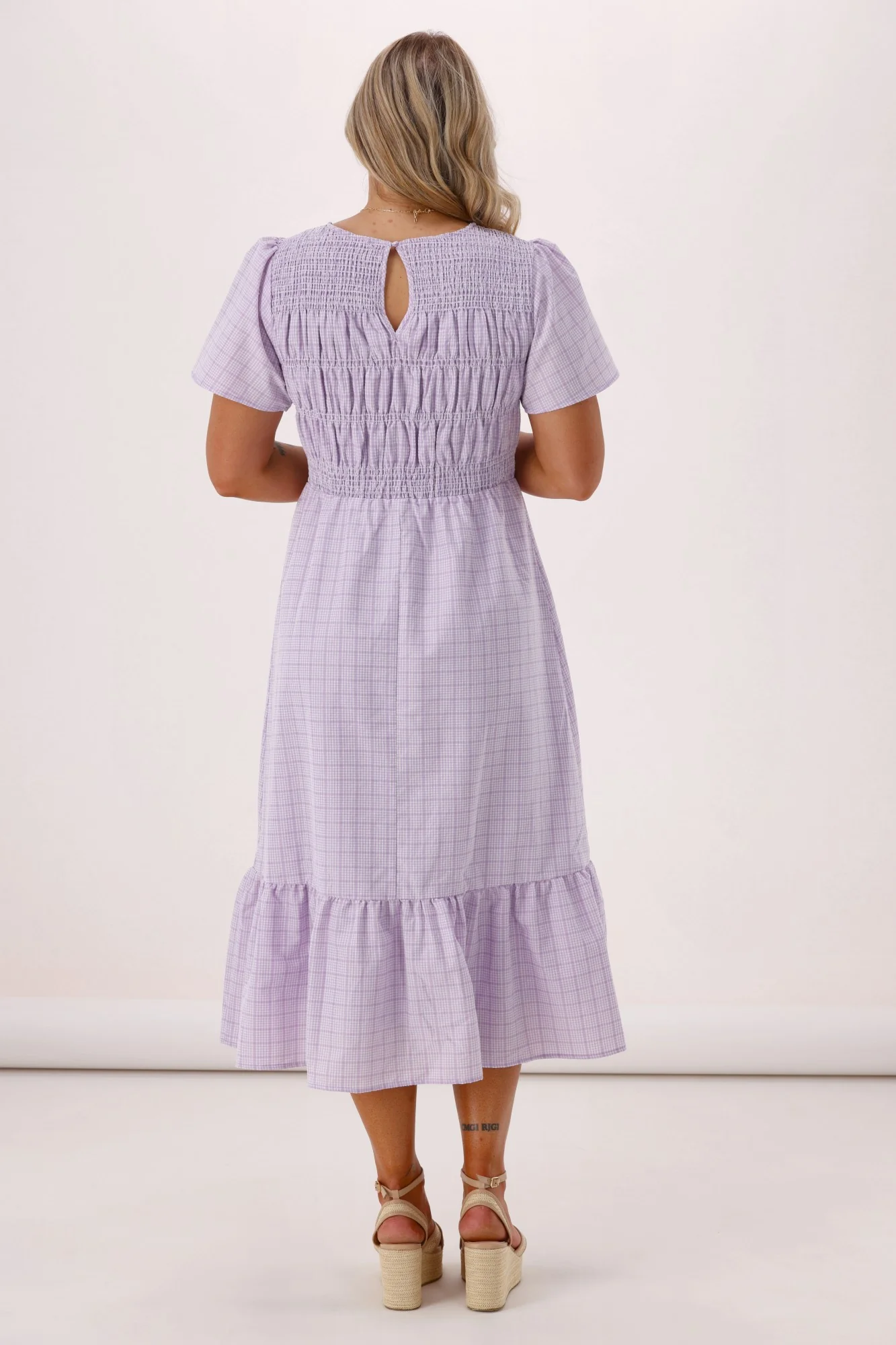 Sunday Boho Erica Puff sleeve Dress Lilac Gingham - Image 5