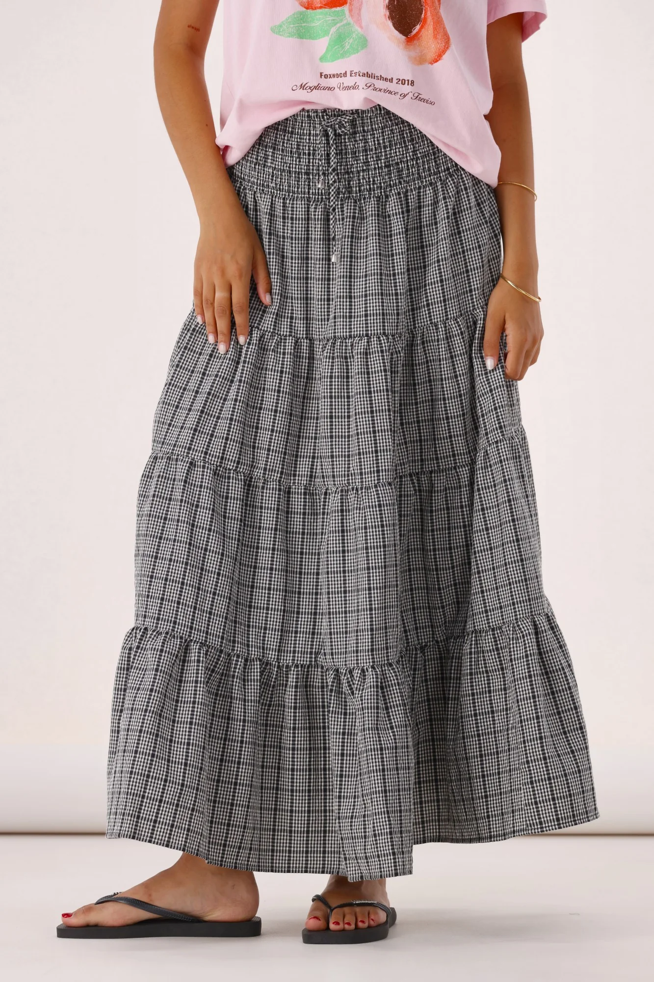 Sunday Boho India Skirt Black White Check - Image 2