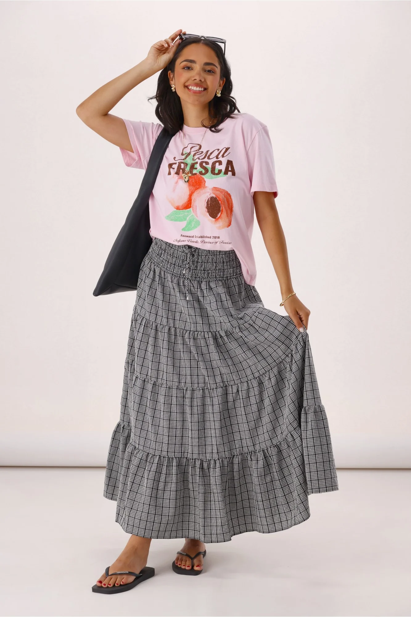 Sunday Boho India Skirt Black White Check - Image 3