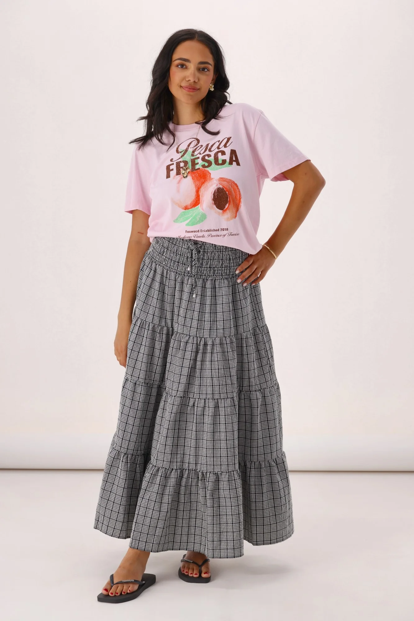 Sunday Boho India Skirt Black White Check - Image 4