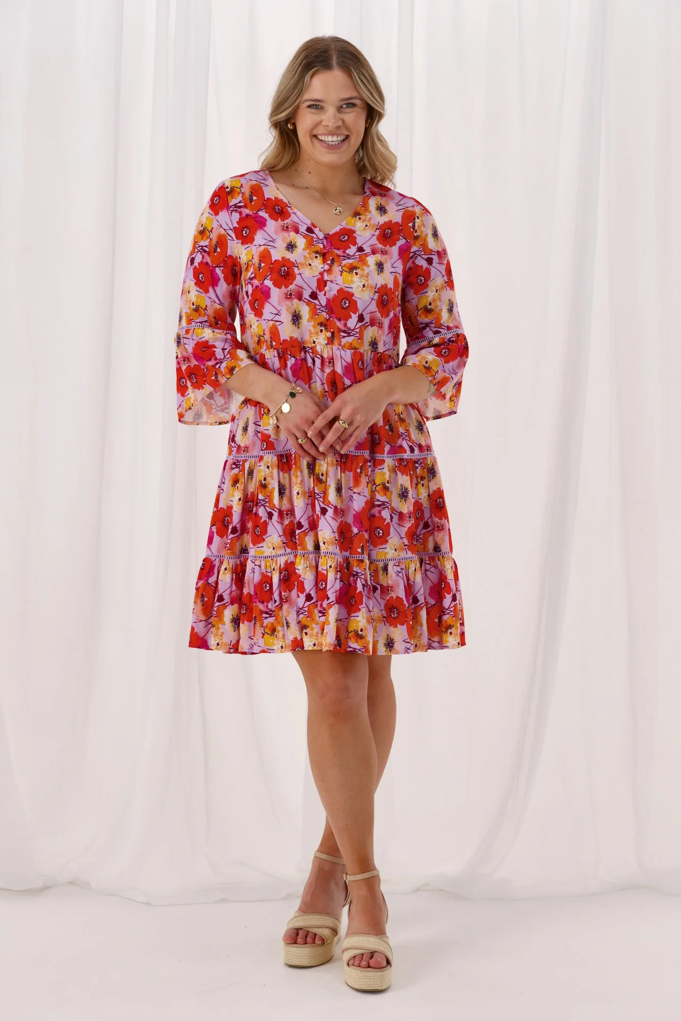Sunday Boho Indie Tier Dress Lilac Floral - Image 2
