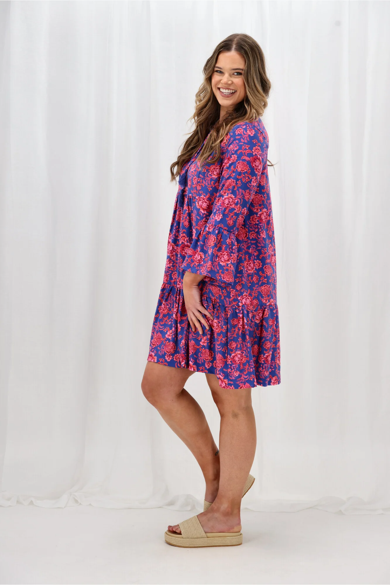 Sunday Boho Isabelle Flounce Dress Blue Floral Print - Image 7