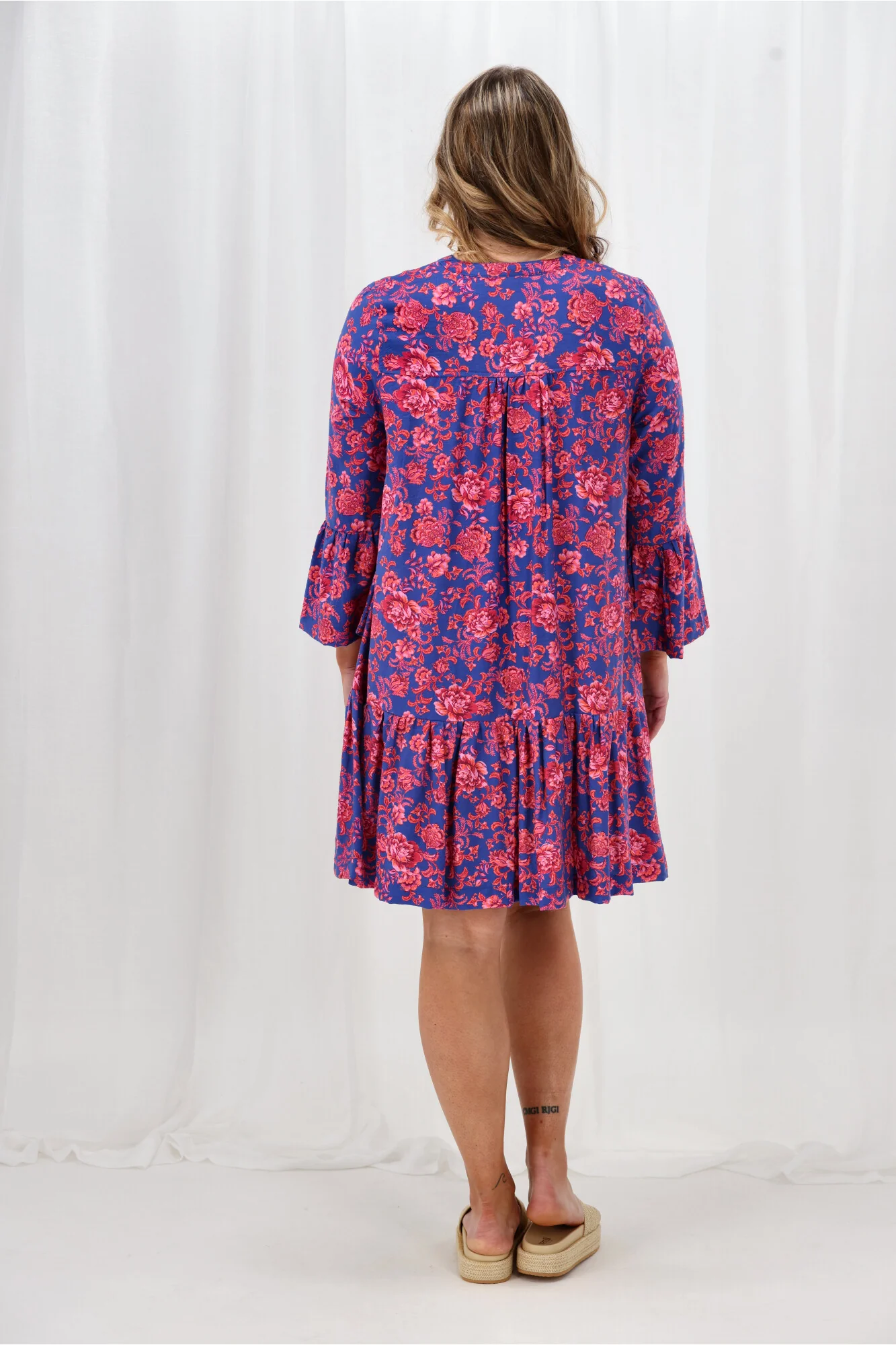 Sunday Boho Isabelle Flounce Dress Blue Floral Print - Image 8