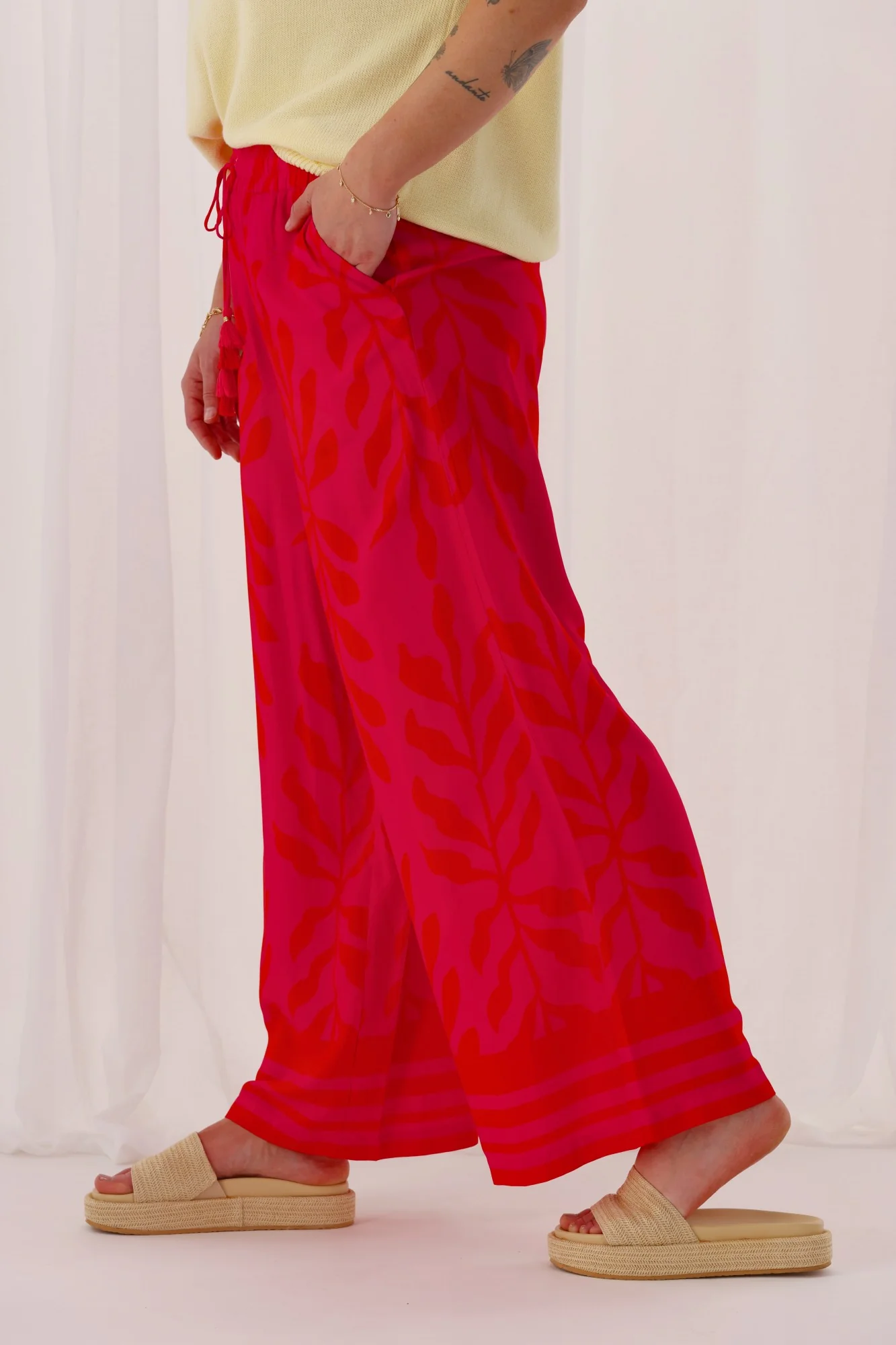Sunday Boho Jamie Border Print Pant Fuchsia Lipstick - Image 8