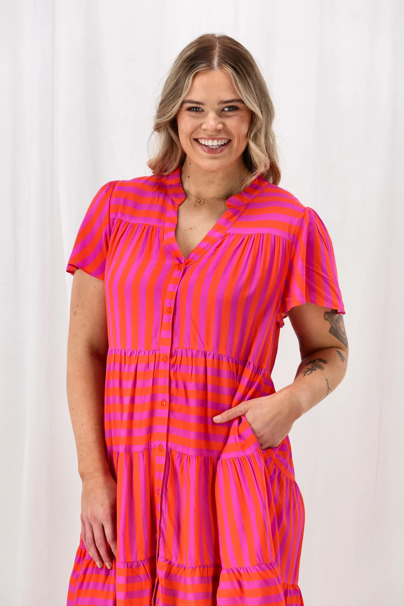 Sunday Boho Joanne Dress Orange Stripe - Image 3