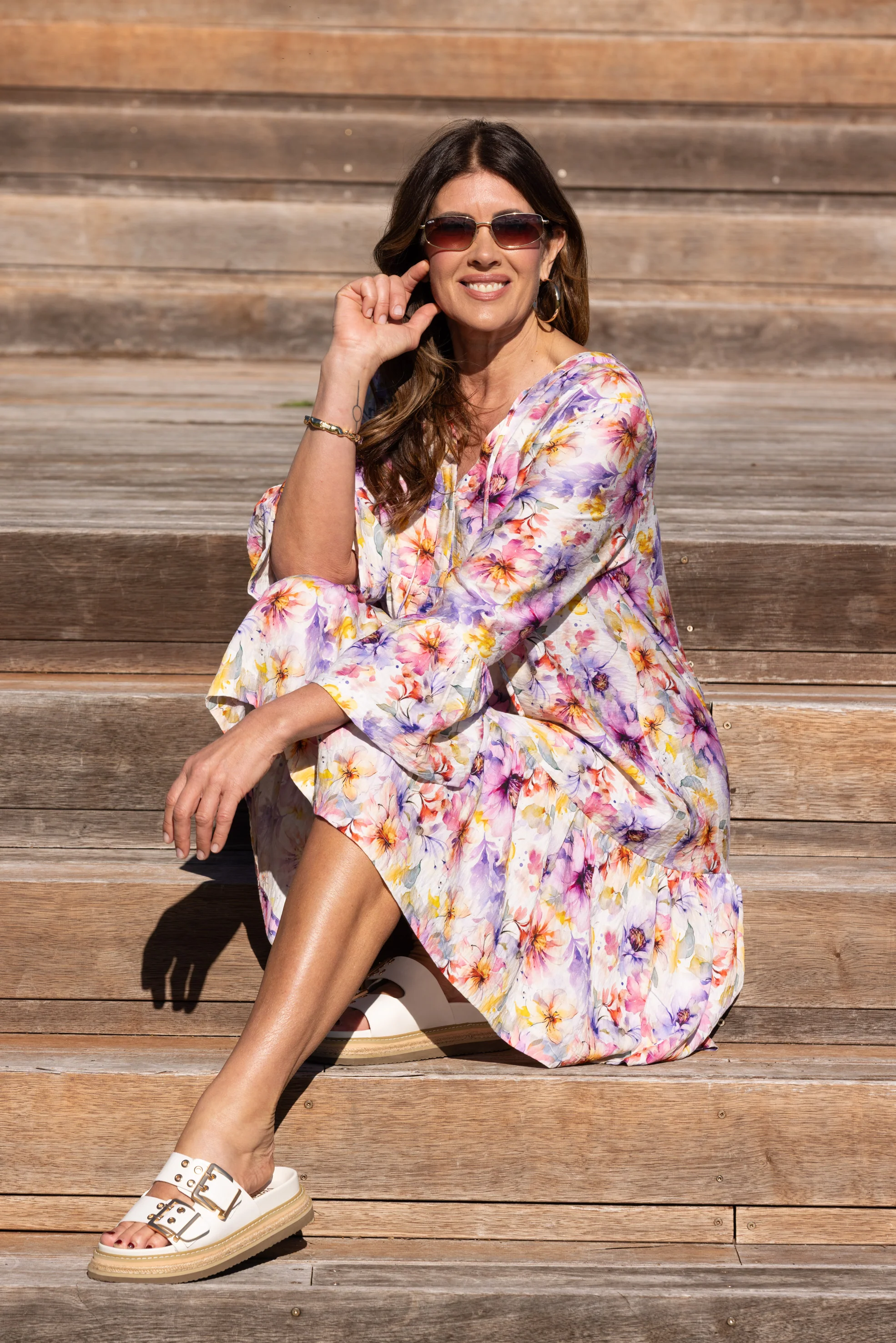 Sunday Boho Joelle Mini Dress Print Lilac Floral - Image 3