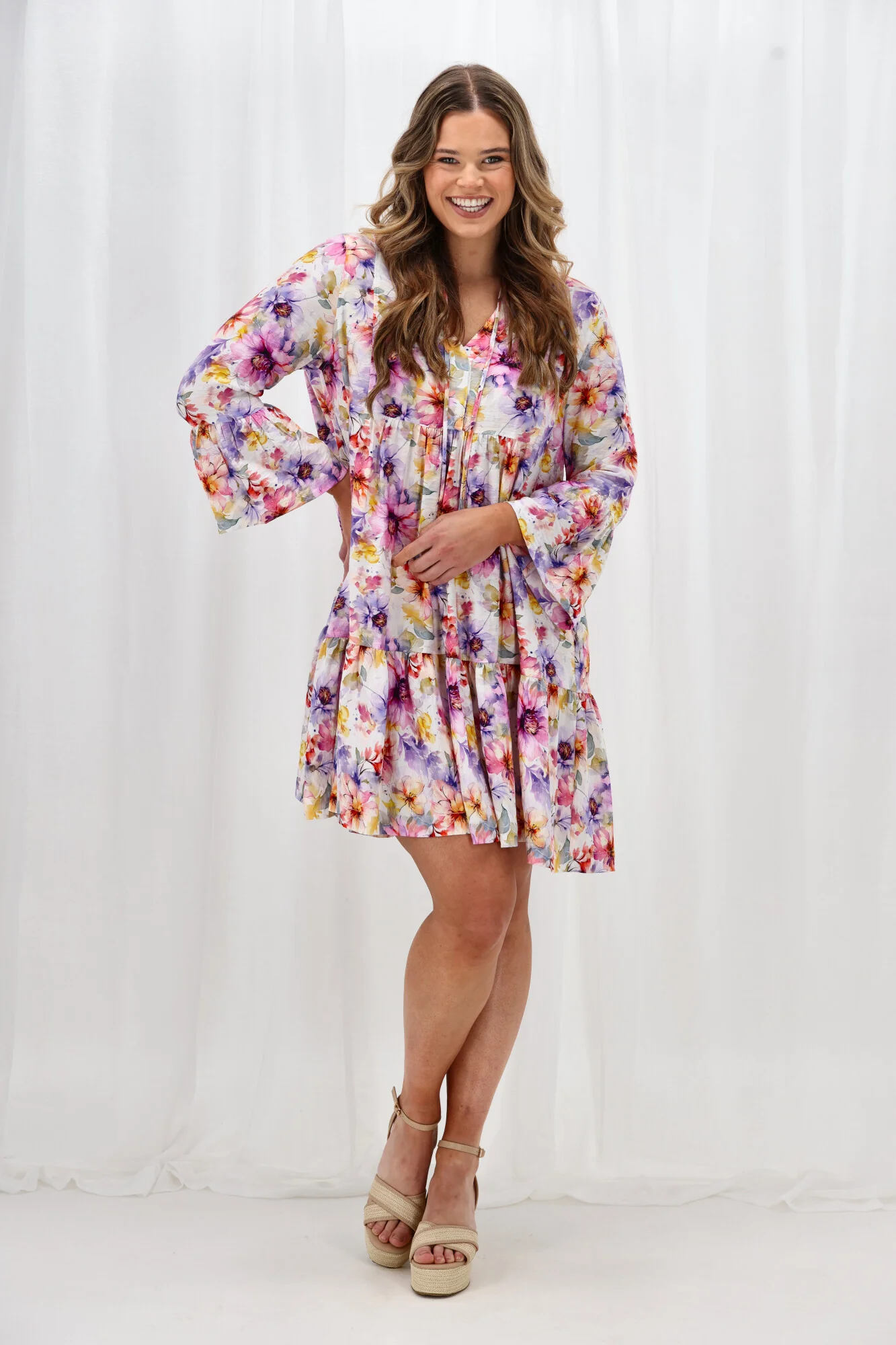 Sunday Boho Joelle Mini Dress Print Lilac Floral - Image 4