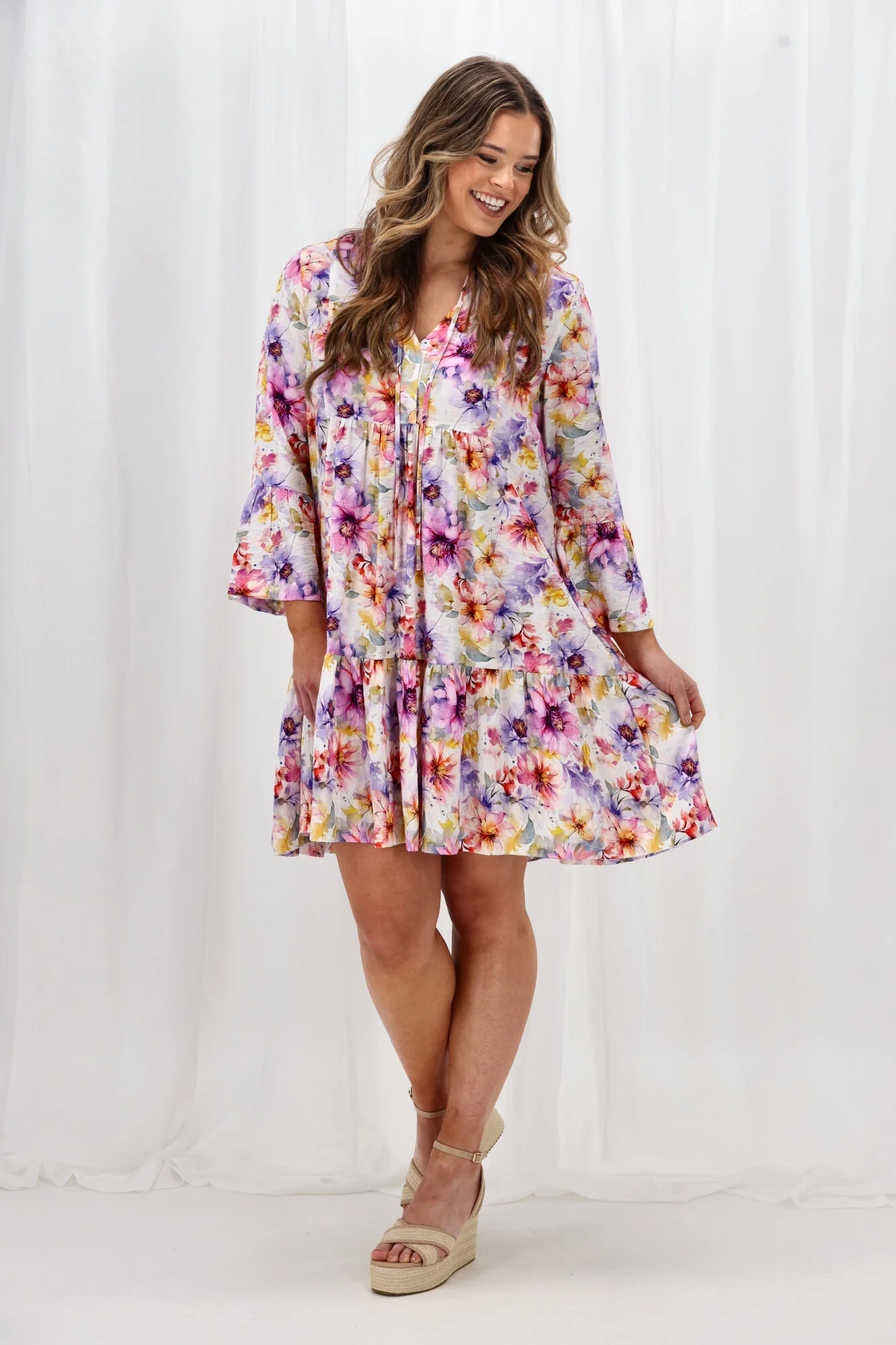 Sunday Boho Joelle Mini Dress Print Lilac Floral - Image 8