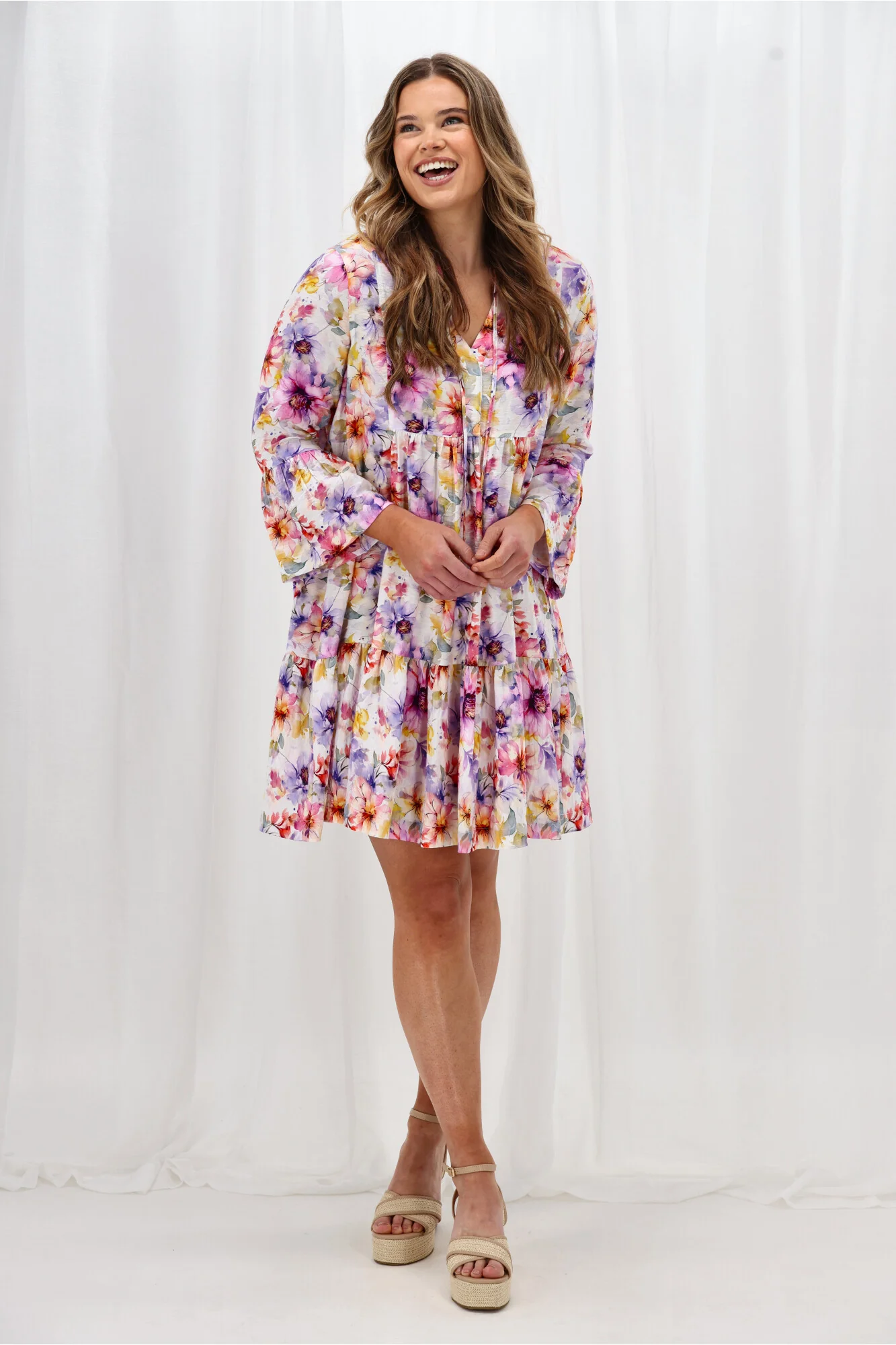 Sunday Boho Joelle Mini Dress Print Lilac Floral - Image 9