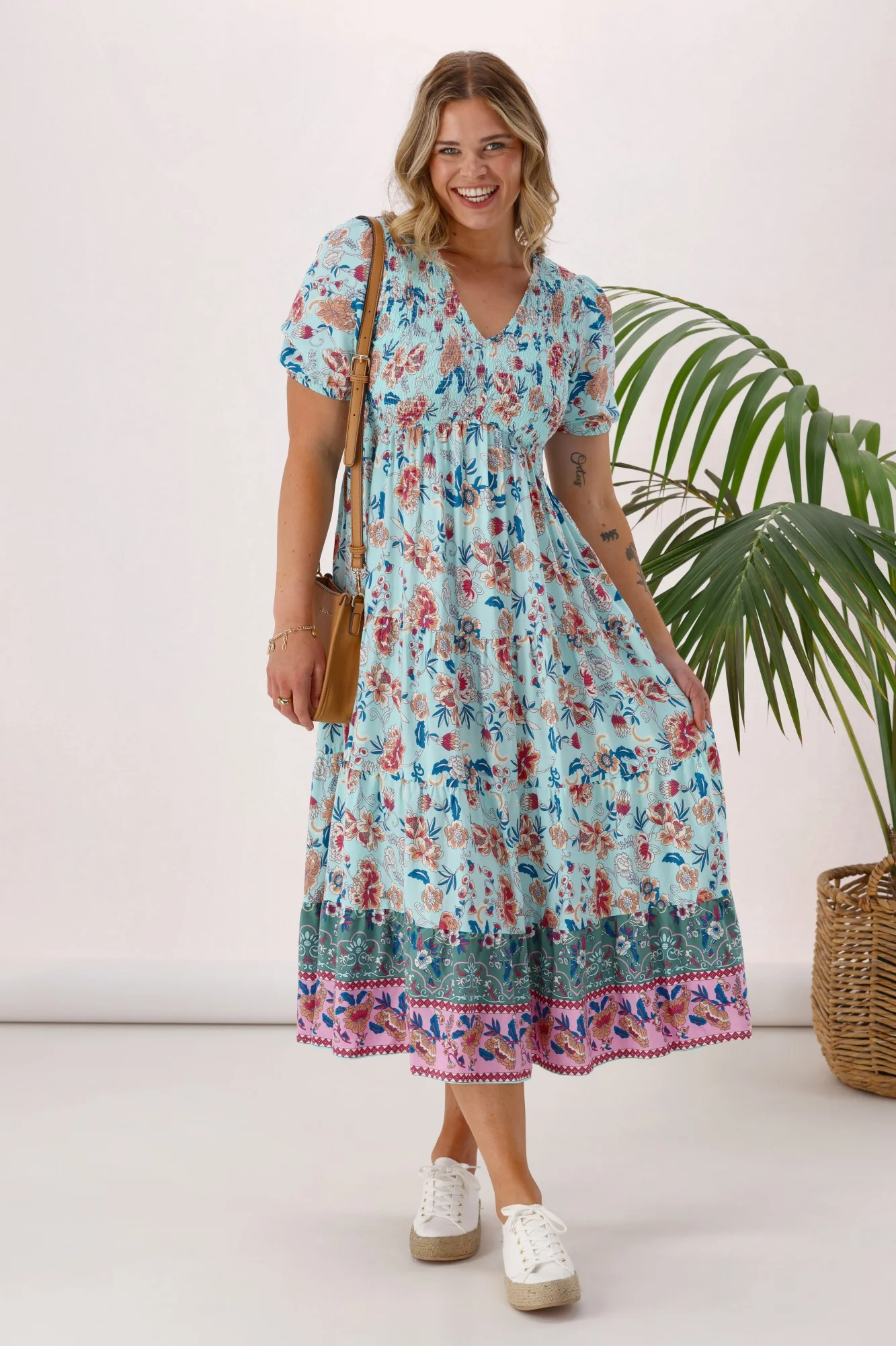 Sunday Boho Jordan Dress Blue Floral Print