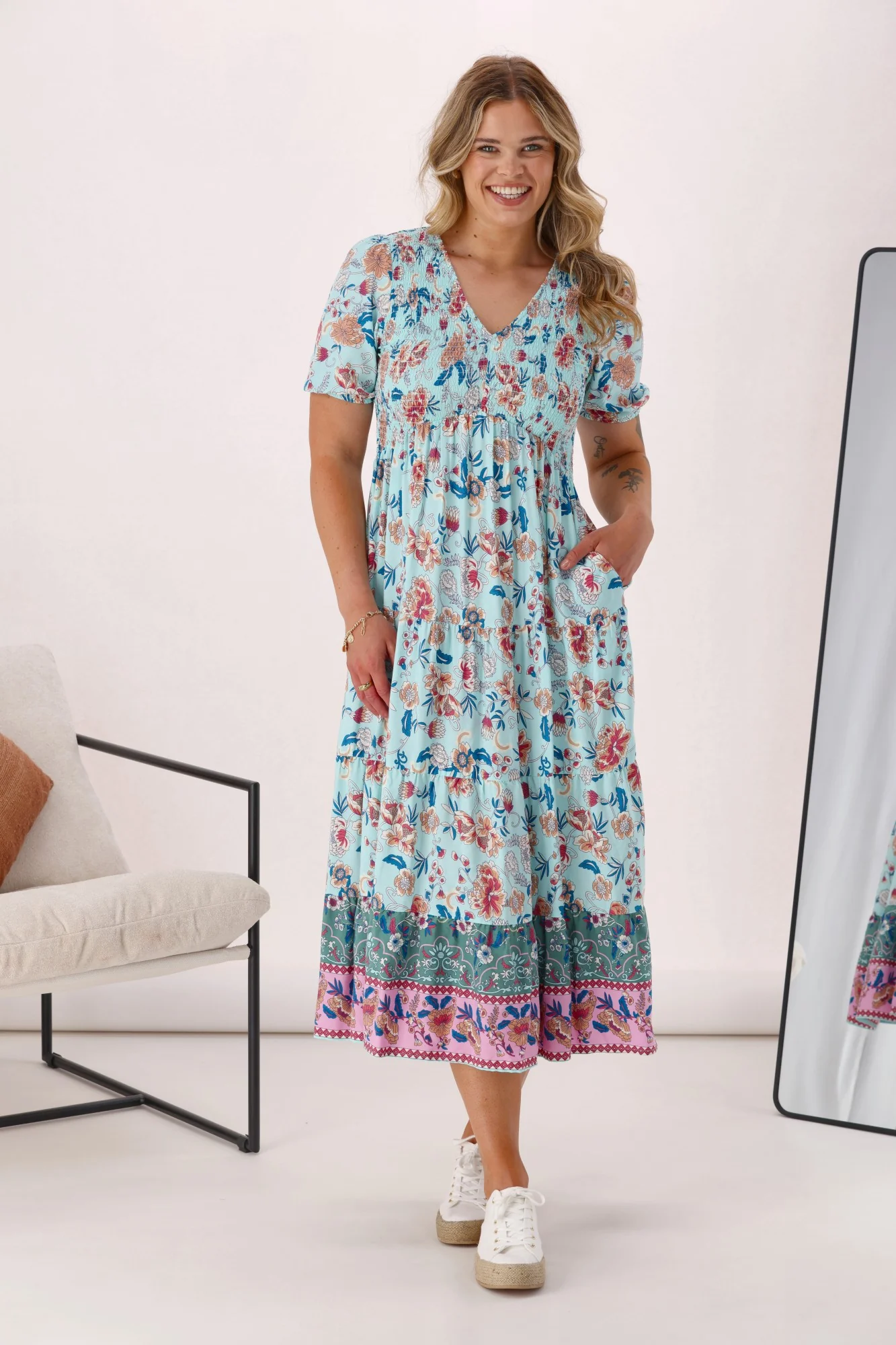Sunday Boho Jordan Dress Blue Floral Print - Image 3