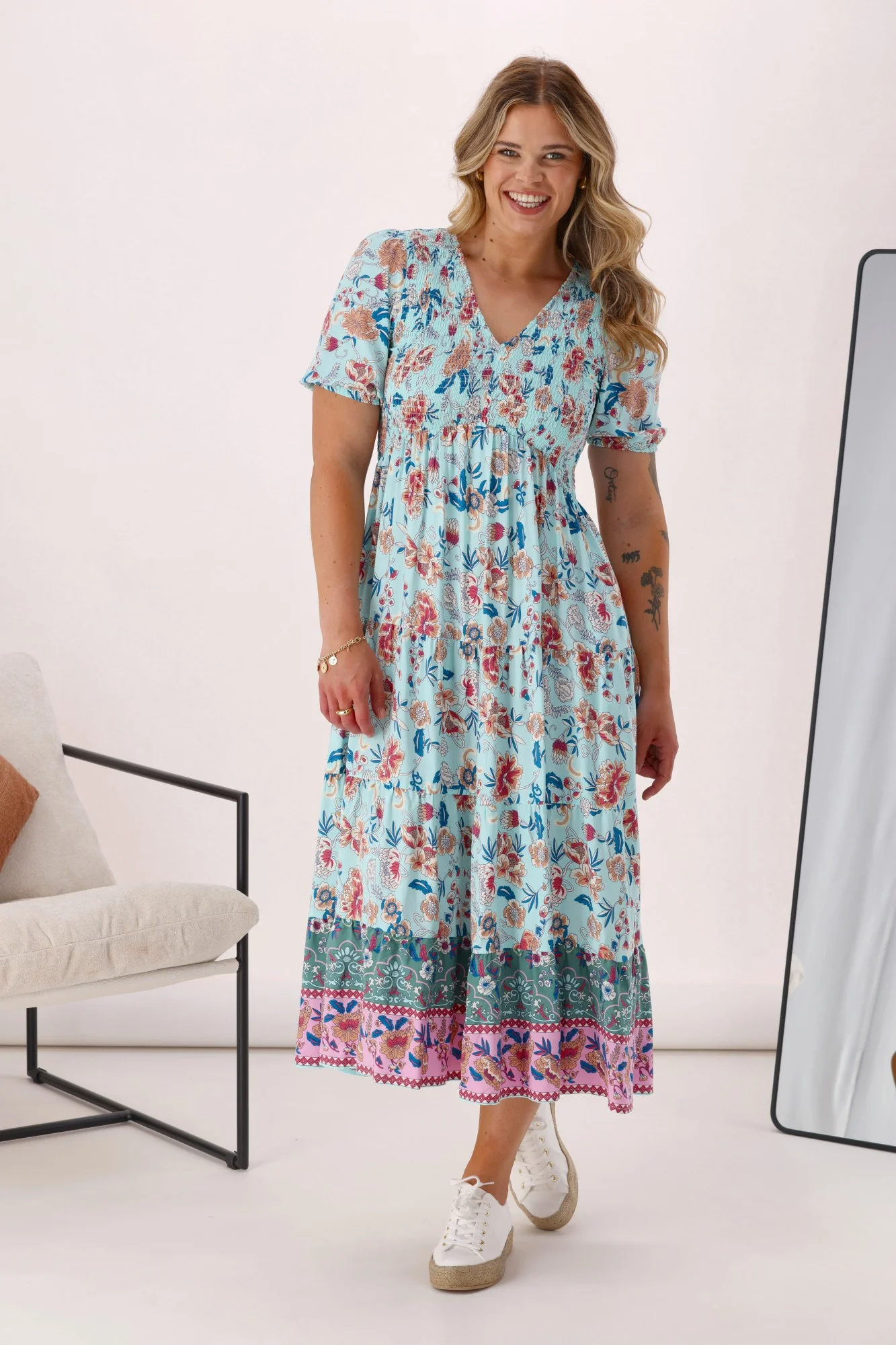 Sunday Boho Jordan Dress Blue Floral Print - Image 4