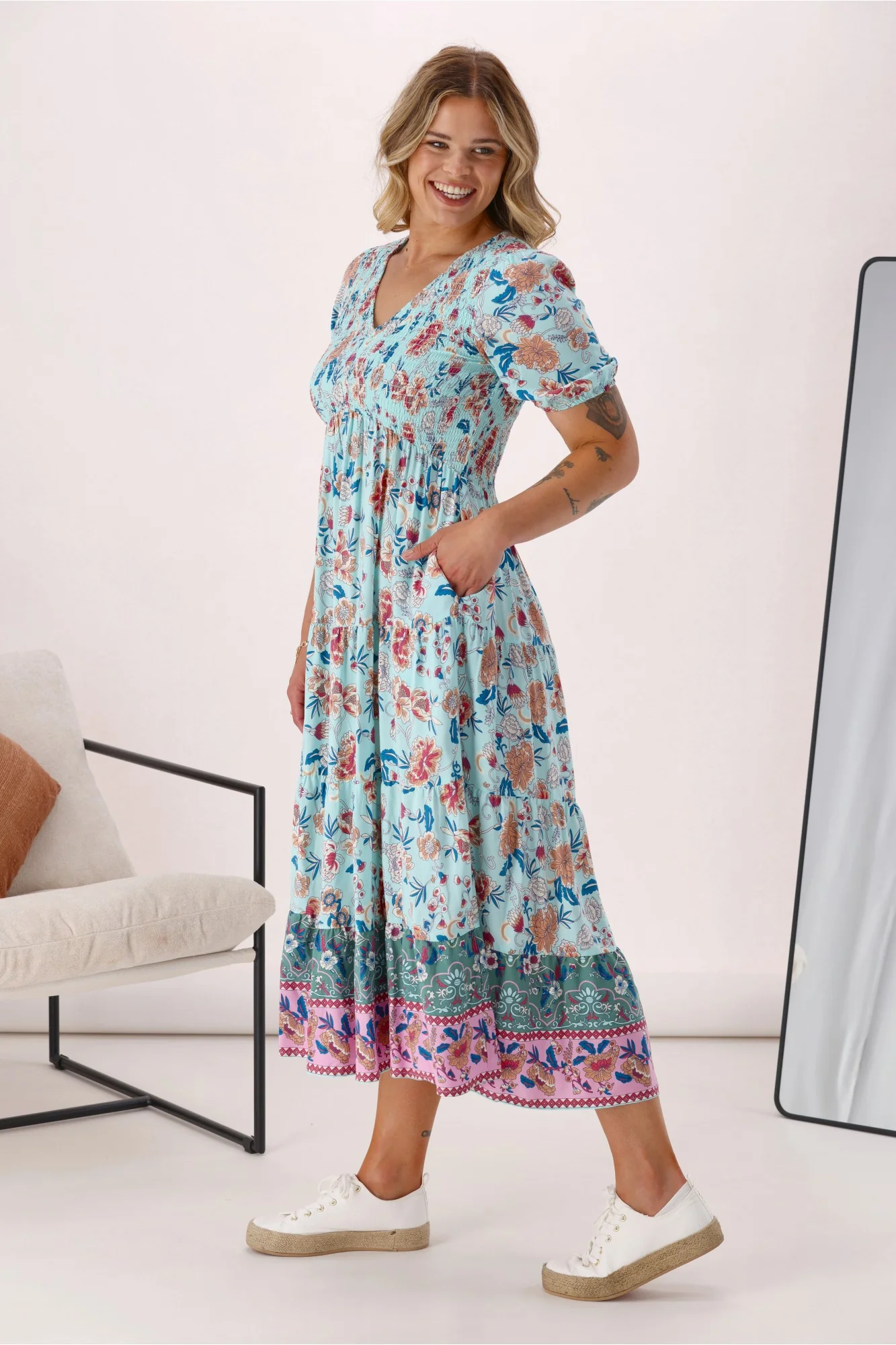 Sunday Boho Jordan Dress Blue Floral Print - Image 5
