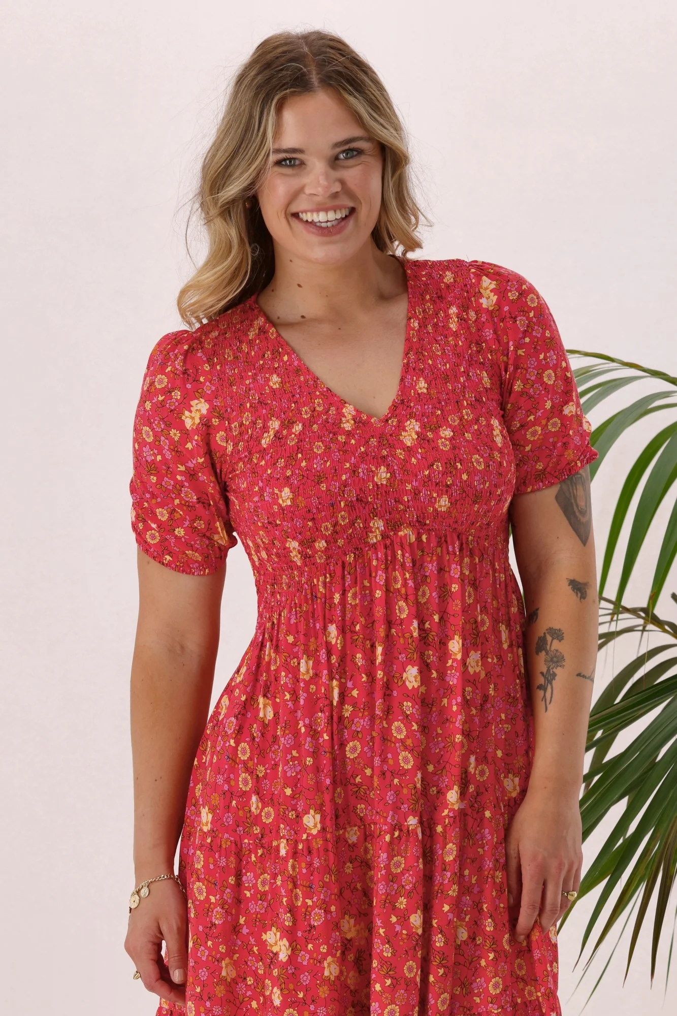 Sunday Boho Jordan Dress Coral Floral Print - Image 2