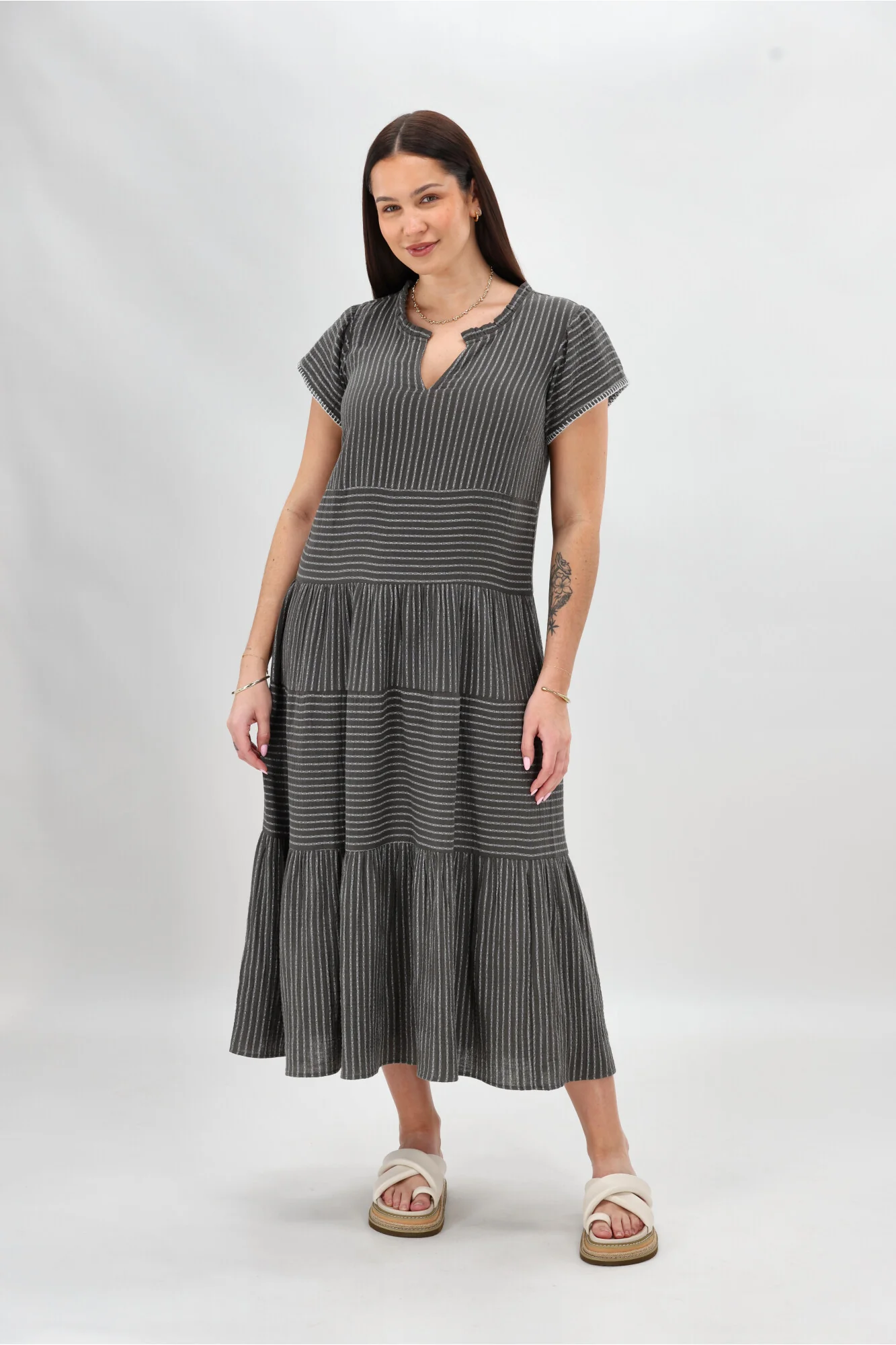 Sunday Boho Josie Dress Khaki Stripe