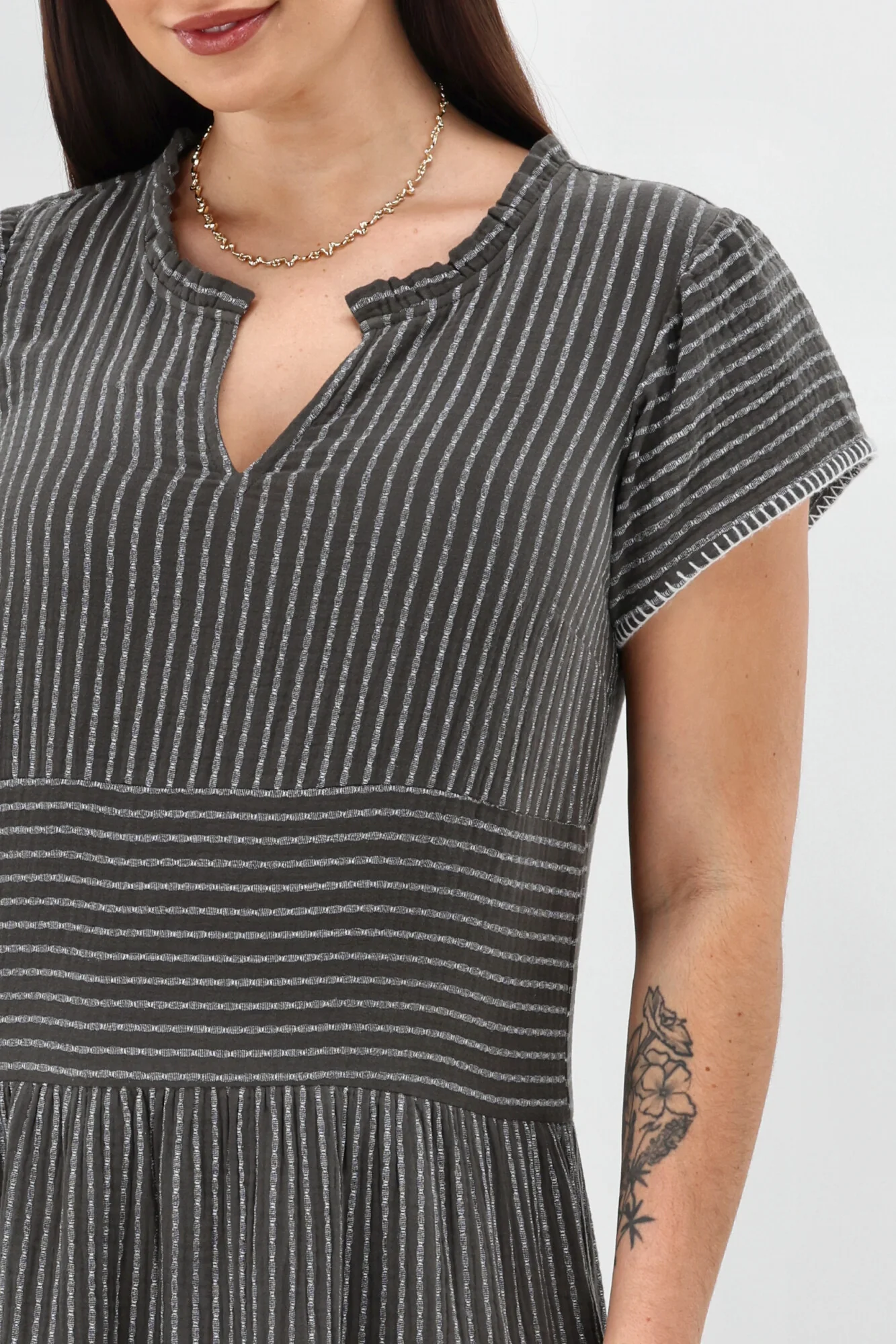 Sunday Boho Josie Dress Khaki Stripe - Image 4