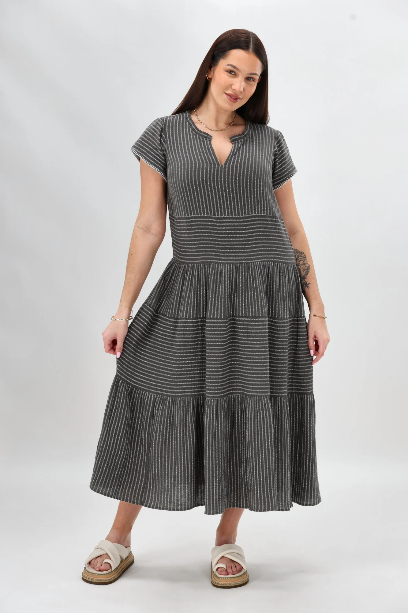Sunday Boho Josie Dress Khaki Stripe - Image 5