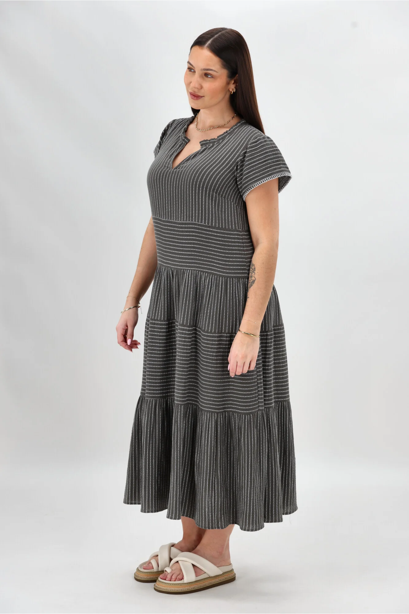 Sunday Boho Josie Dress Khaki Stripe - Image 6