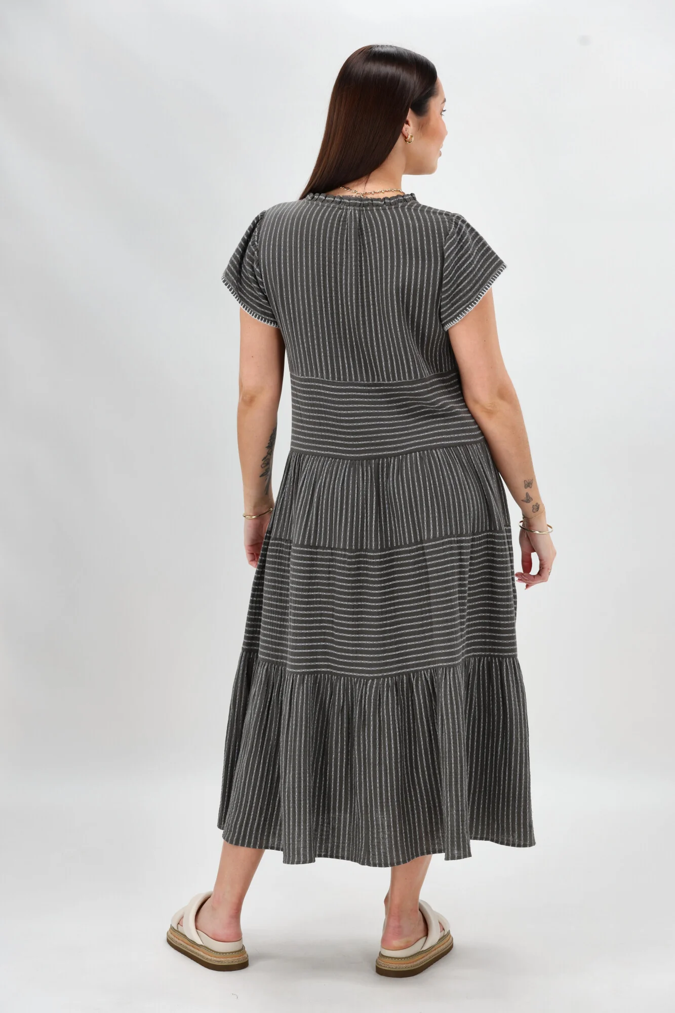 Sunday Boho Josie Dress Khaki Stripe - Image 7