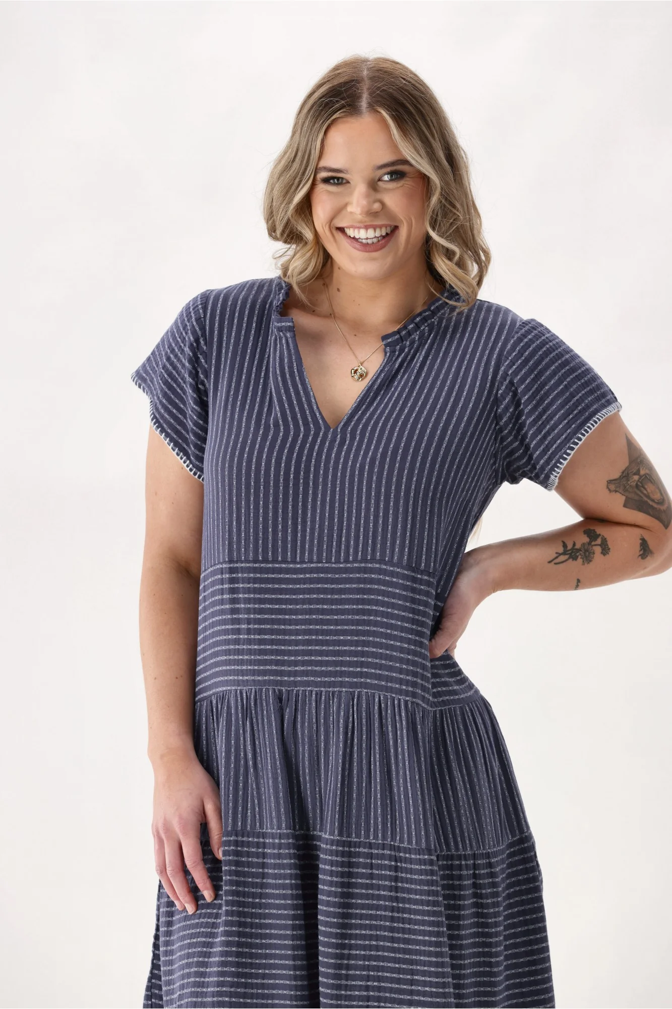 Sunday Boho Josie Dress Navy Stripe - Image 2