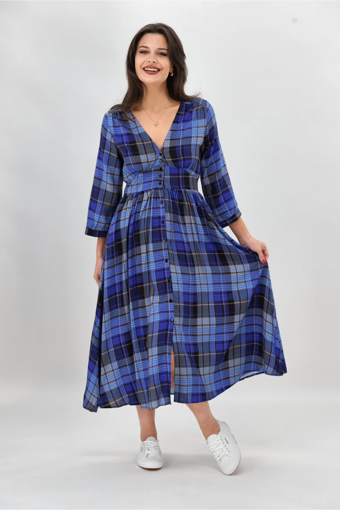 Sunday Boho Kathy Midi Dress Blue Gingham
