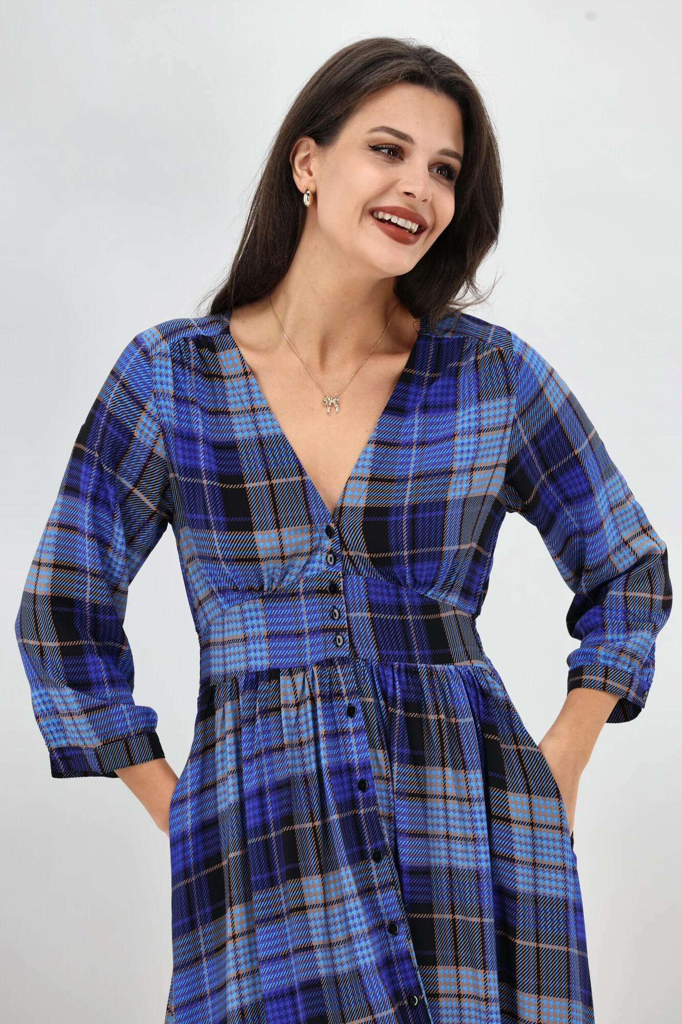 Sunday Boho Kathy Midi Dress Blue Gingham - Image 3