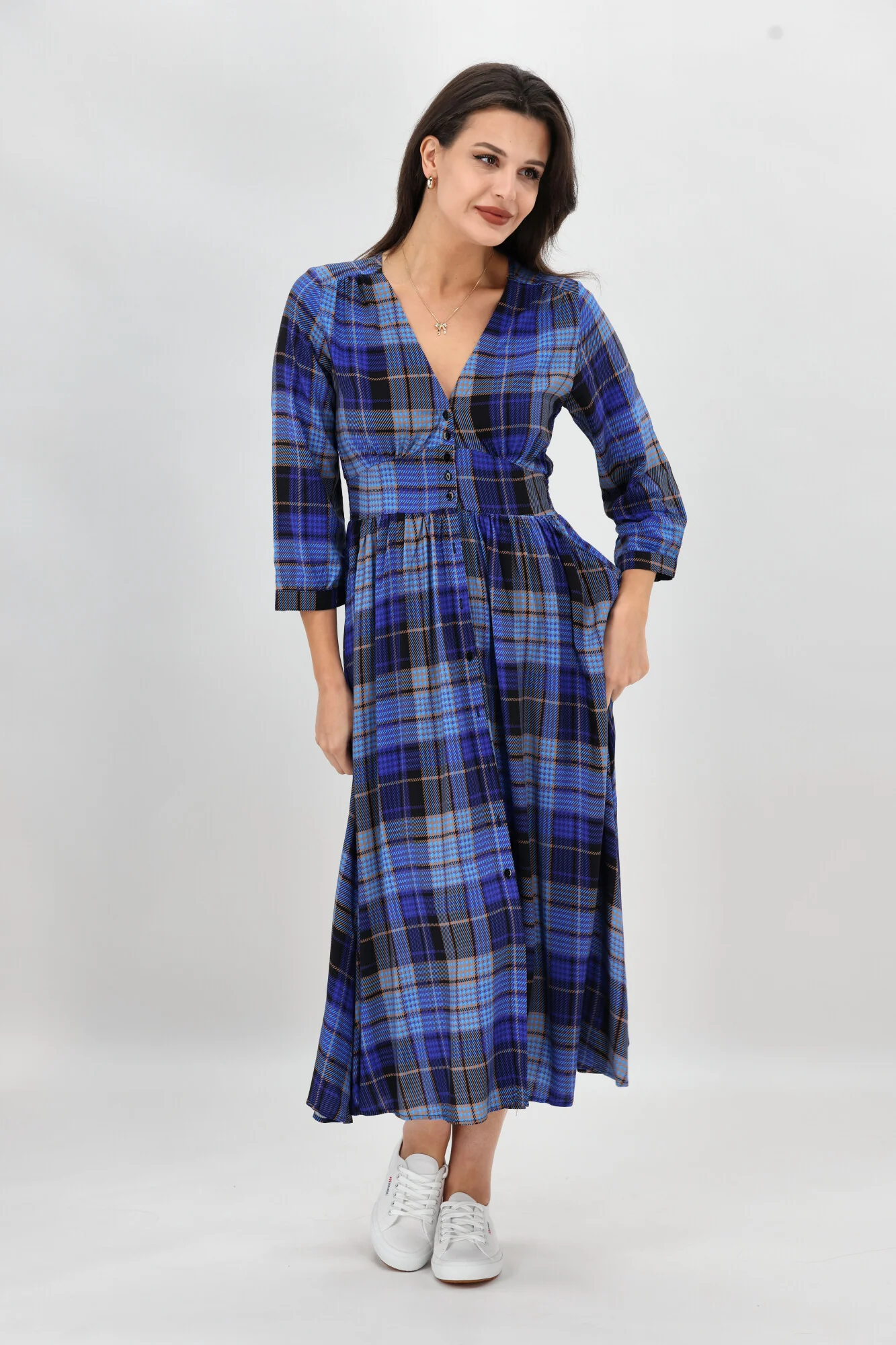 Sunday Boho Kathy Midi Dress Blue Gingham - Image 4