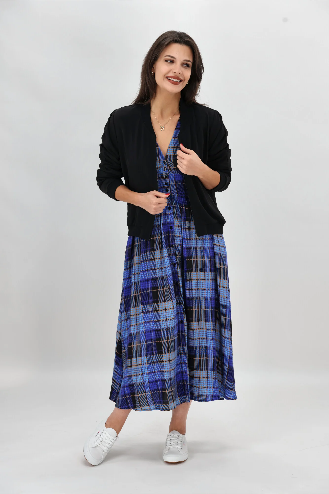 Sunday Boho Kathy Midi Dress Blue Gingham - Image 5