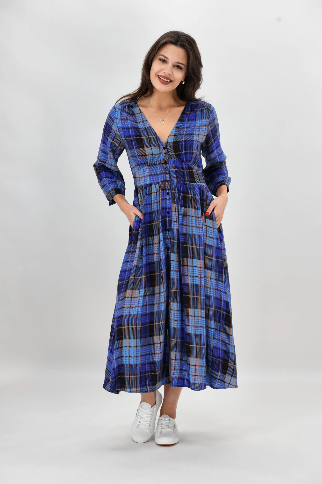 Sunday Boho Kathy Midi Dress Blue Gingham - Image 6
