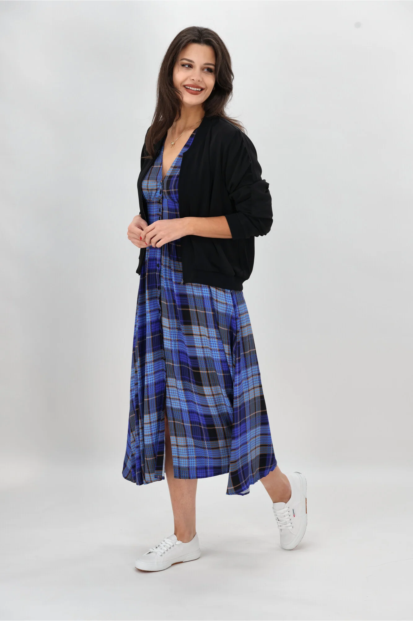 Sunday Boho Kathy Midi Dress Blue Gingham - Image 7
