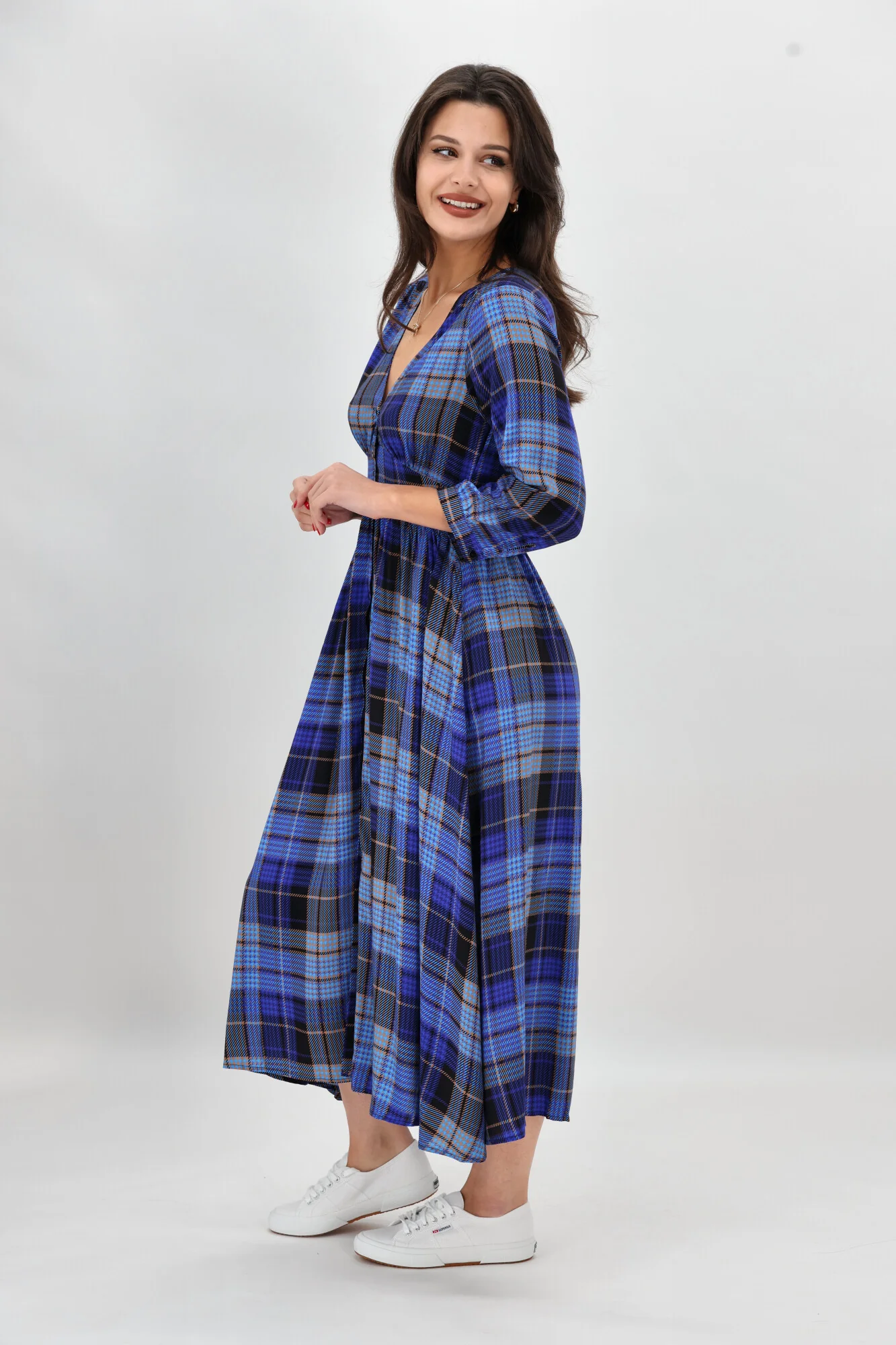Sunday Boho Kathy Midi Dress Blue Gingham - Image 8