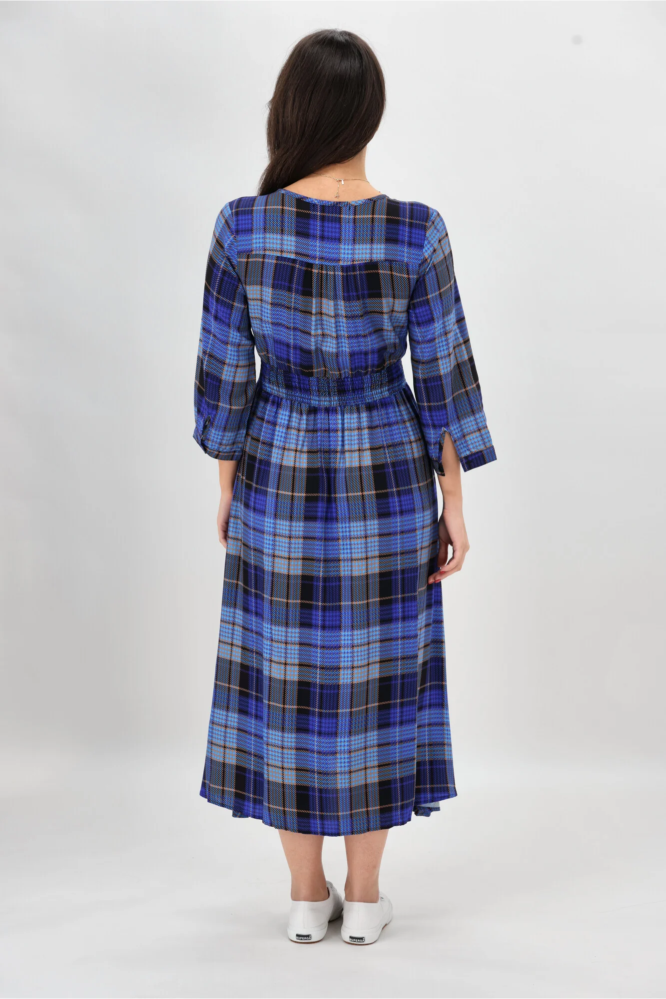 Sunday Boho Kathy Midi Dress Blue Gingham - Image 9