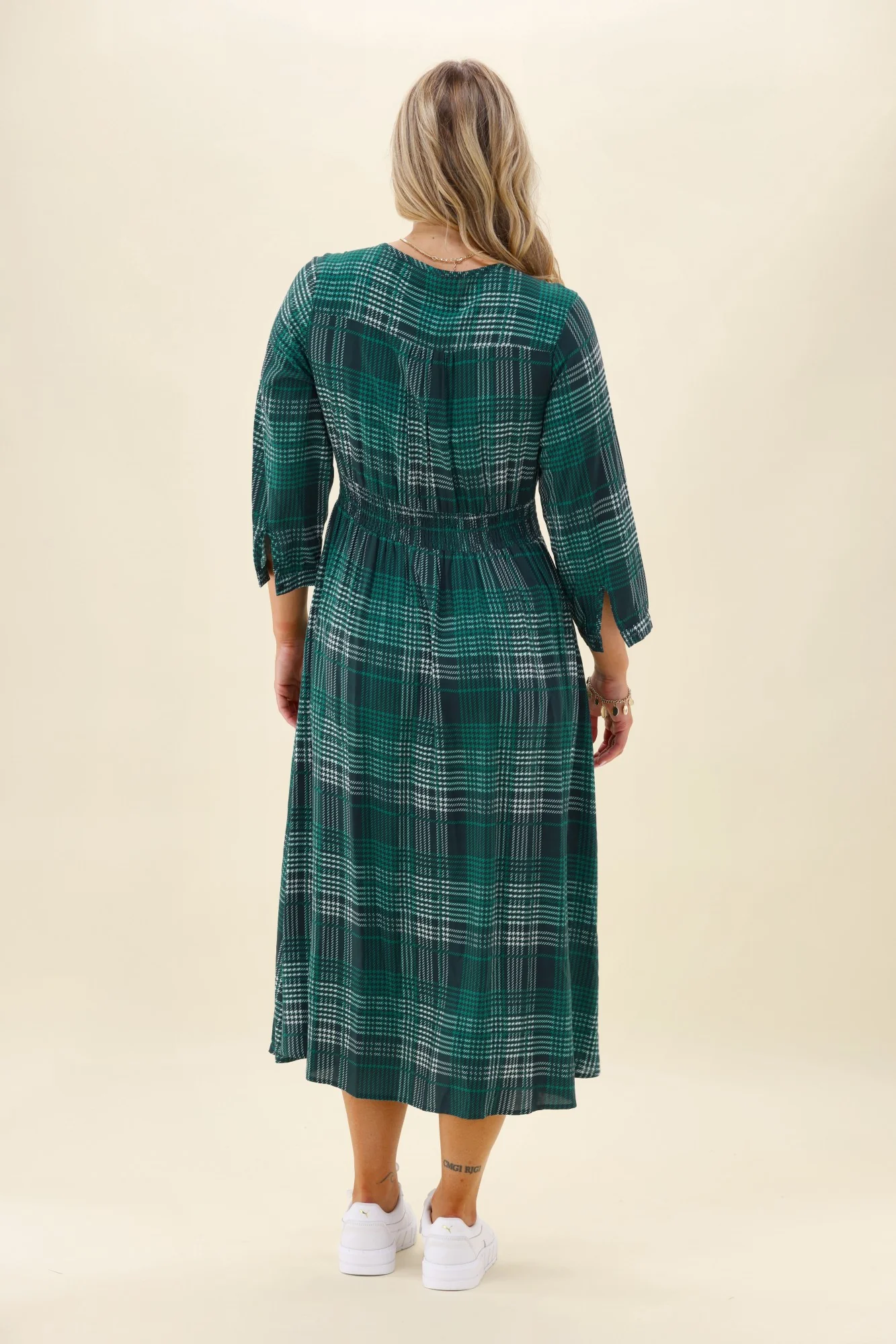 Sunday Boho Kathy Midi Dress Green Gingham - Image 9