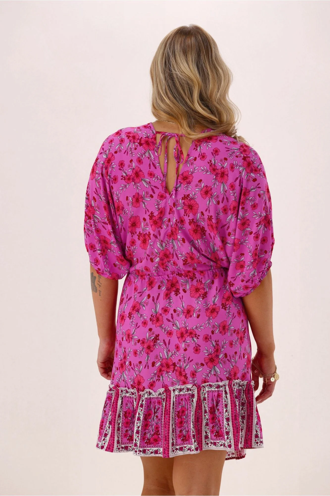 Sunday Boho Kelly Dropped Shoulder V Neck Dress Pink Print - Image 5