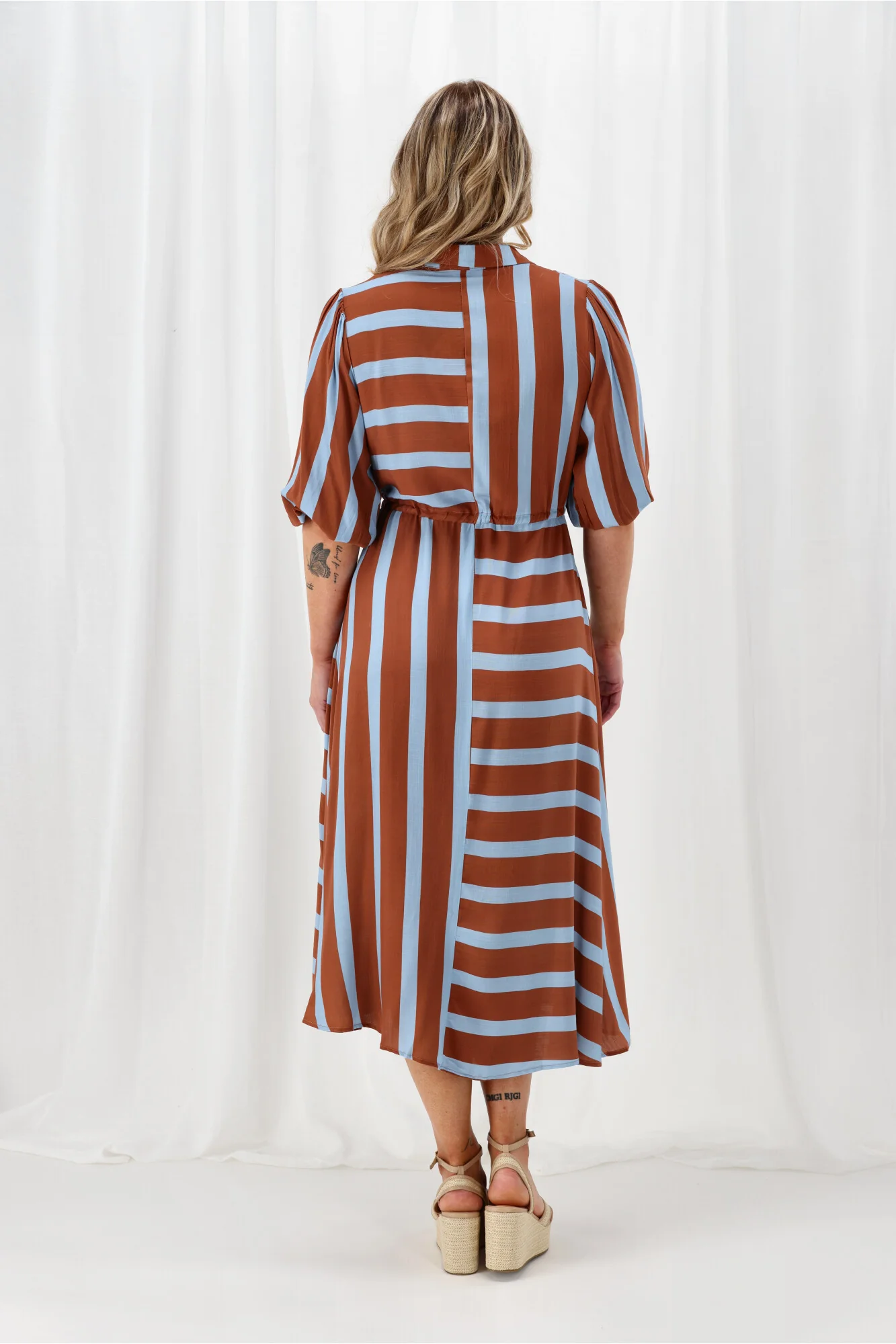 Sunday Boho Melanie Midi Dress Brown And Blue Stripe - Image 9