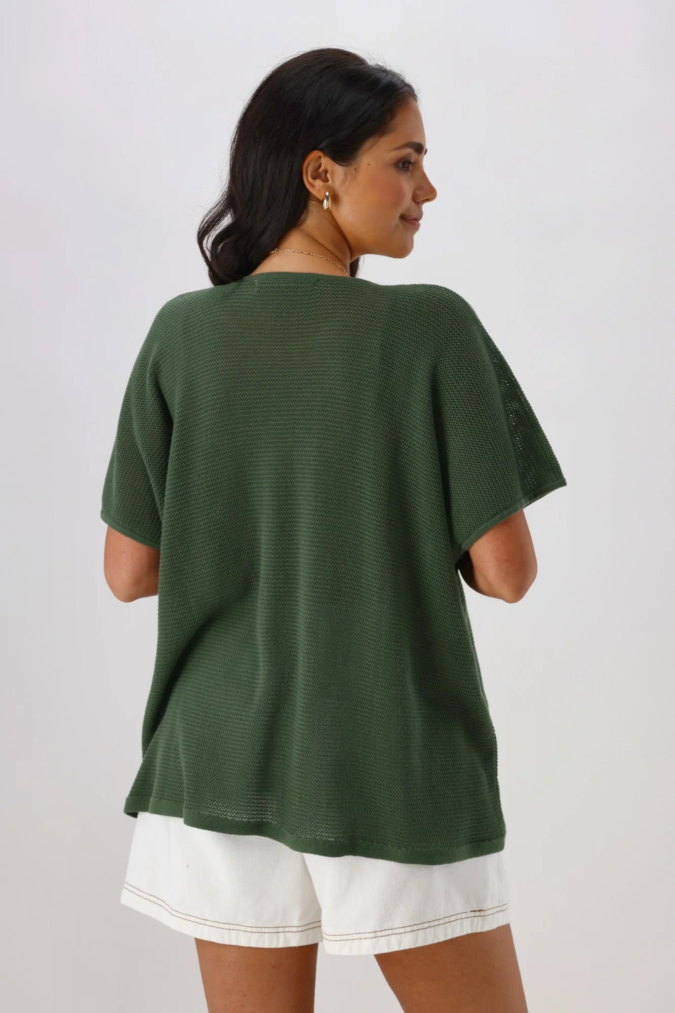 Sunday Boho Milan Mesh Knit Top Khaki - Image 6