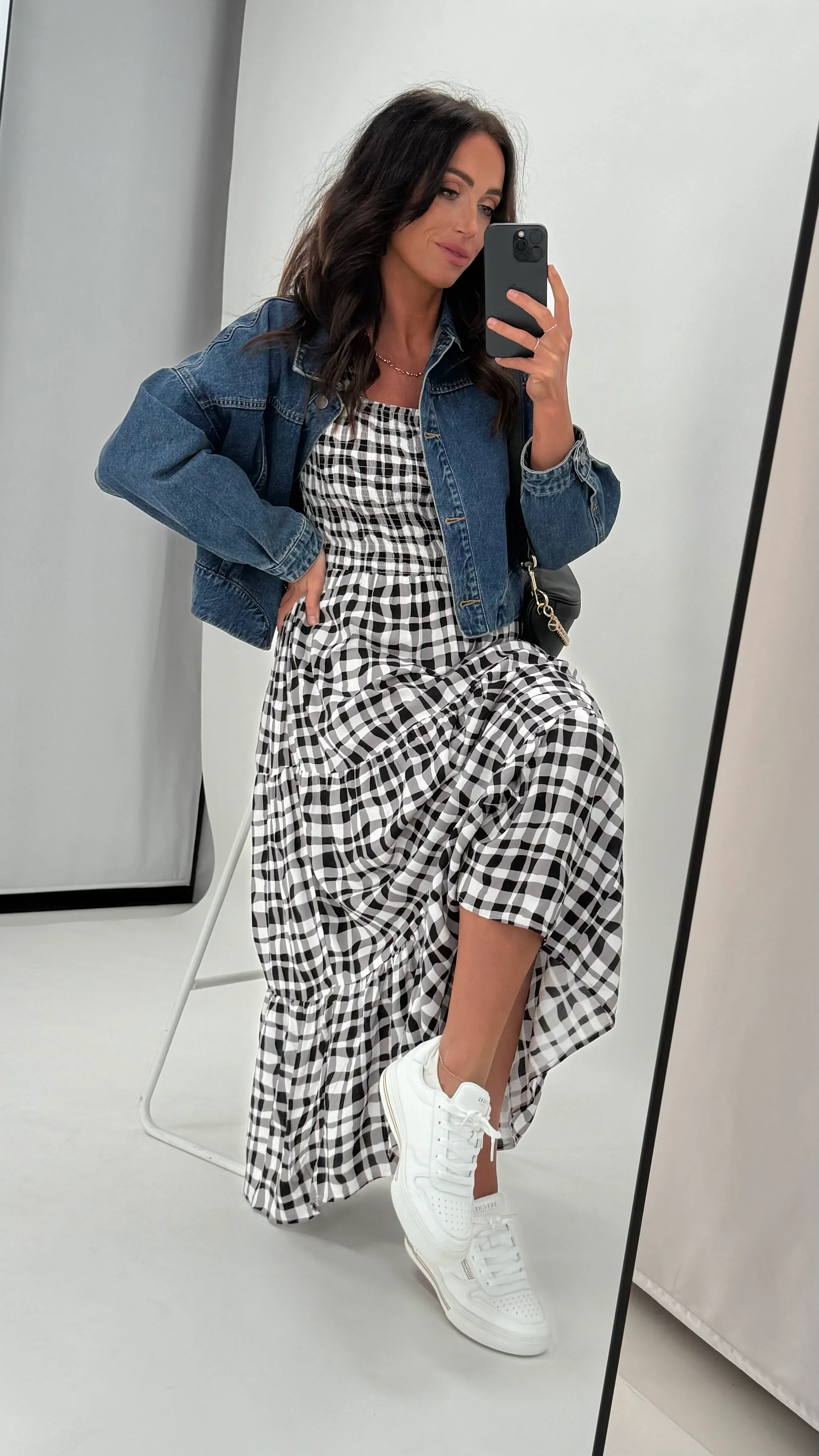 Sunday Boho Nellie Shirred Dress Black Gingham - Image 5