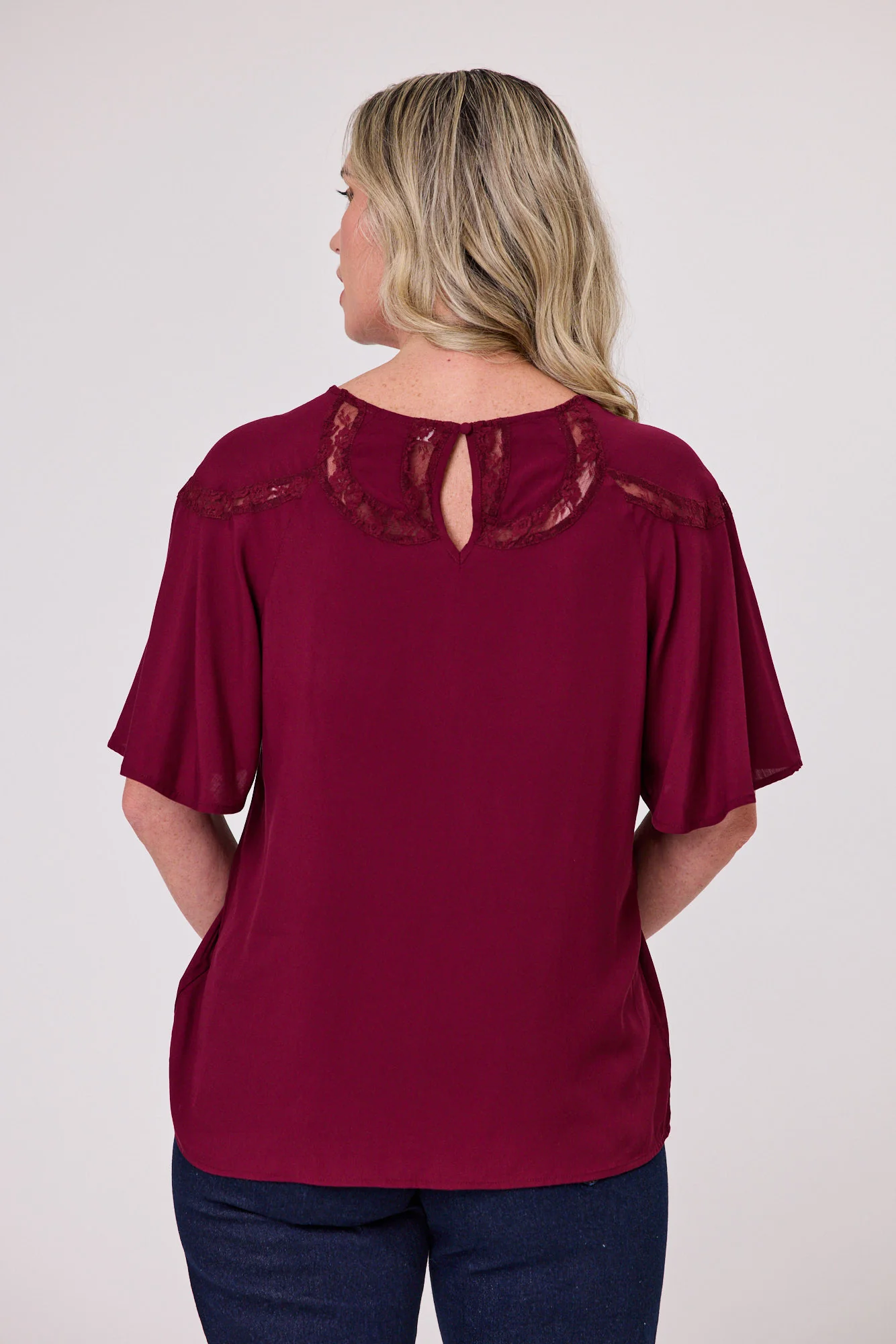 Sunday Boho Nesta Lace Yoke Detail Top Burgundy - Image 4