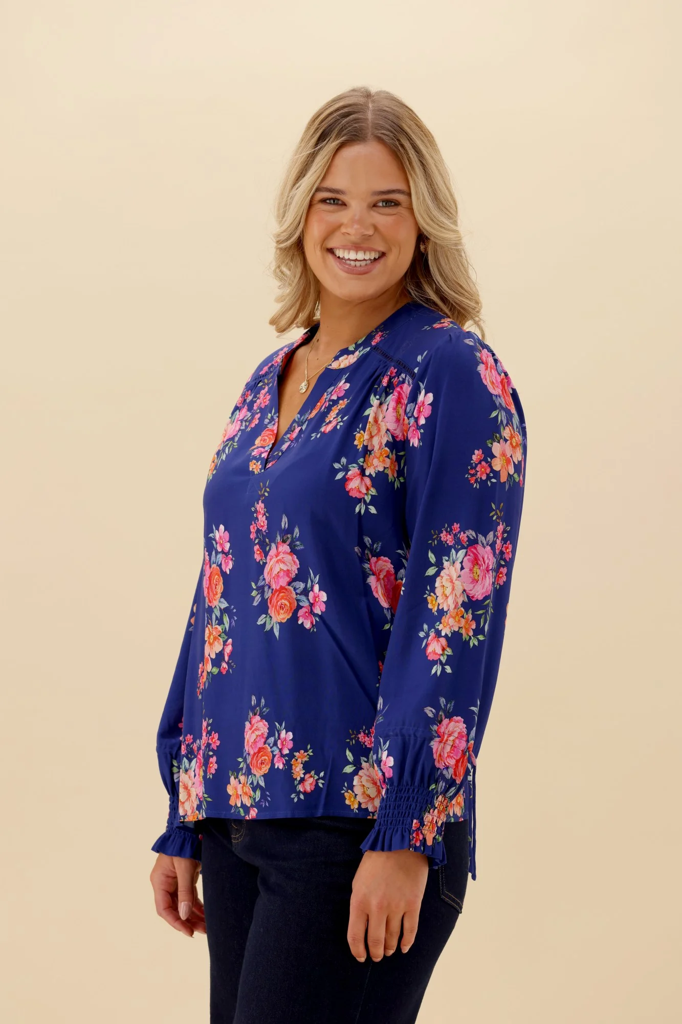 Sunday Boho Quintelle Top Paisley Print Blue - Image 4