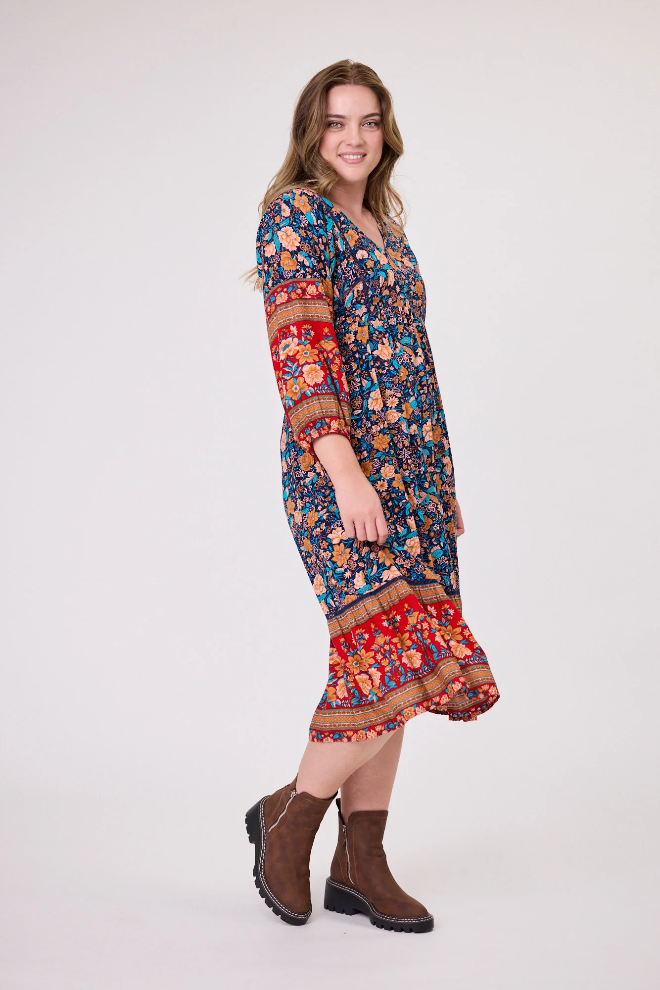 Sunday Boho Rachel Empire Seam Midi Dress Blue - Image 2