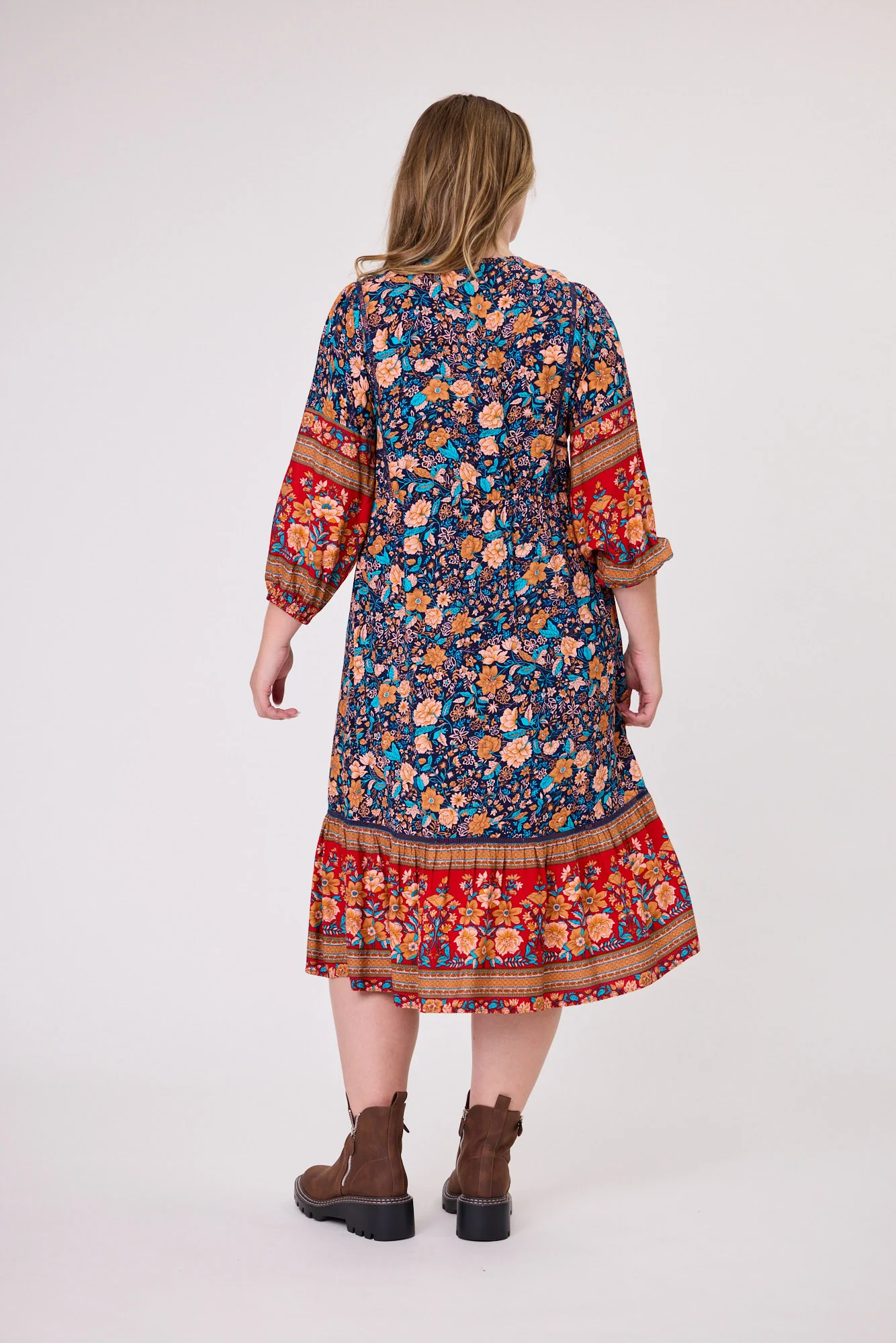 Sunday Boho Rachel Empire Seam Midi Dress Blue - Image 3