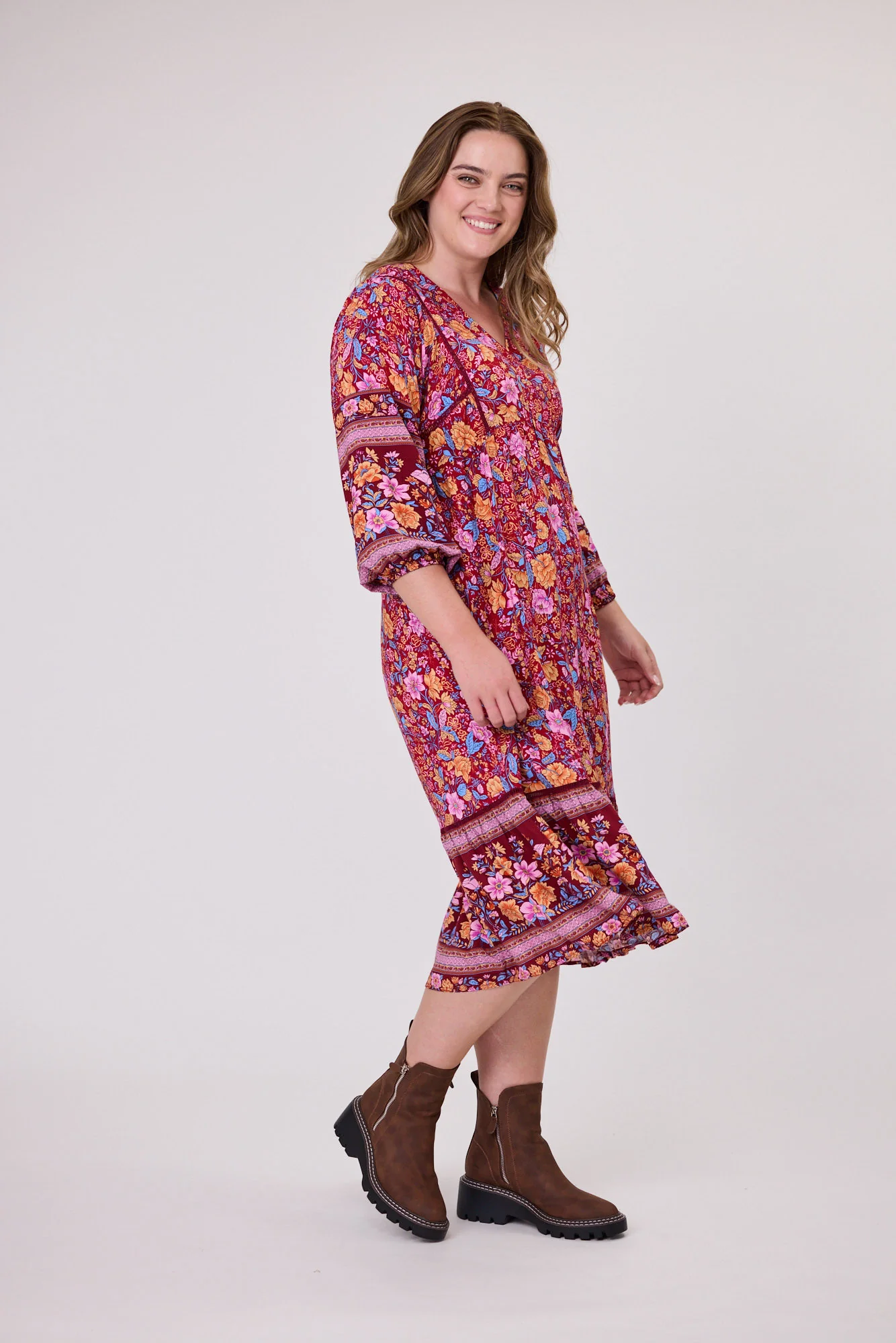 Sunday Boho Rachel Empire Seam Midi Dress Claret - Image 2