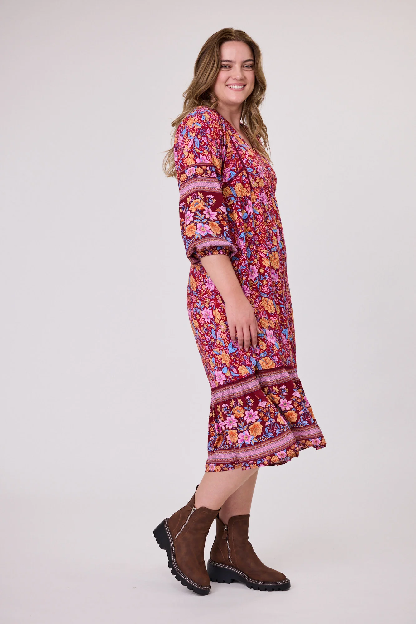 Sunday Boho Rachel Empire Seam Midi Dress Claret - Image 3